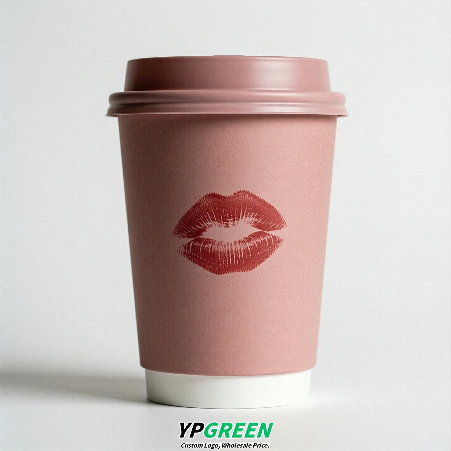 Dusty Pink Paper Cups with Lips Print 10oz/12oz/16oz/20oz/22oz