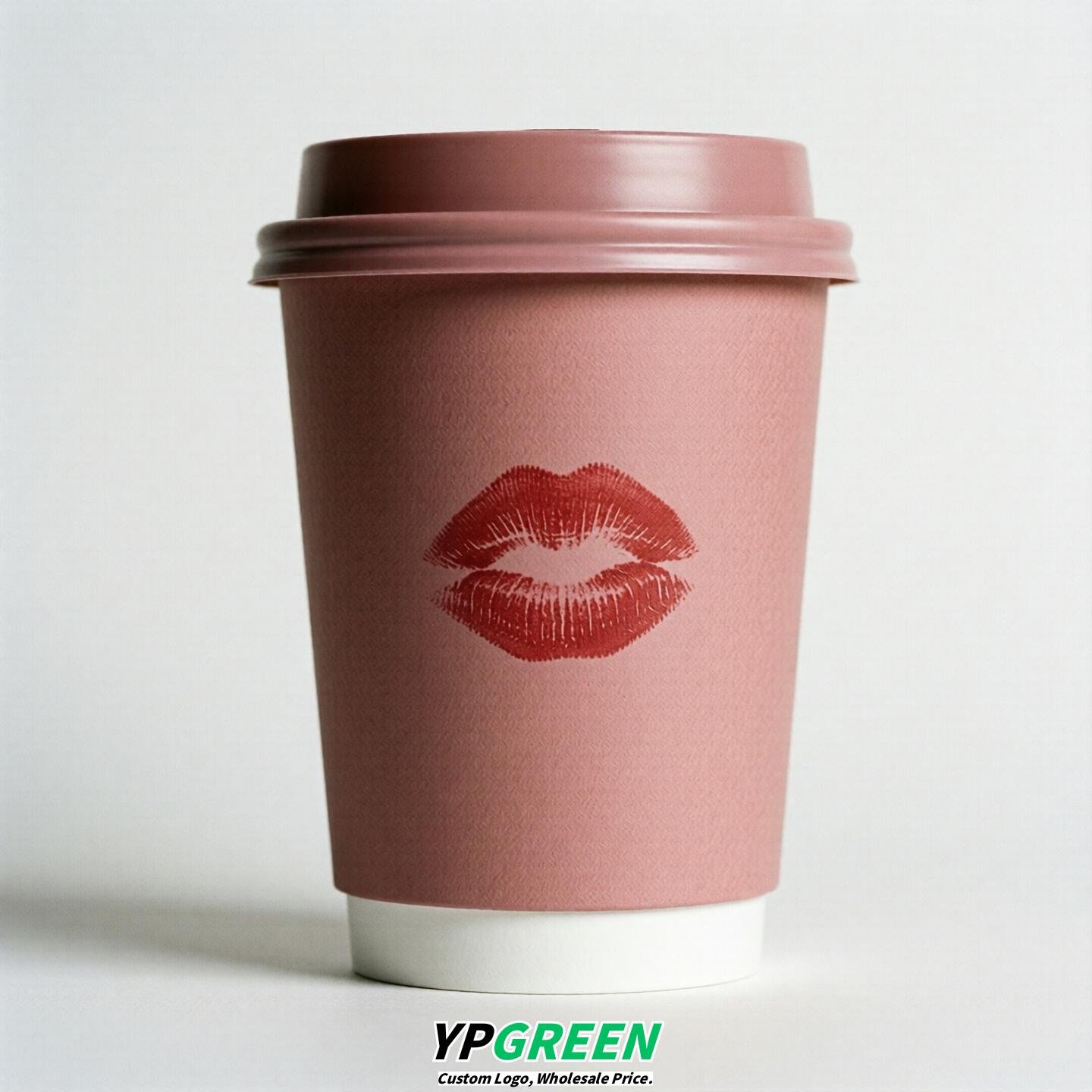 Dusty Pink Paper Cups with Lips Print 10oz/12oz/16oz/20oz/22oz