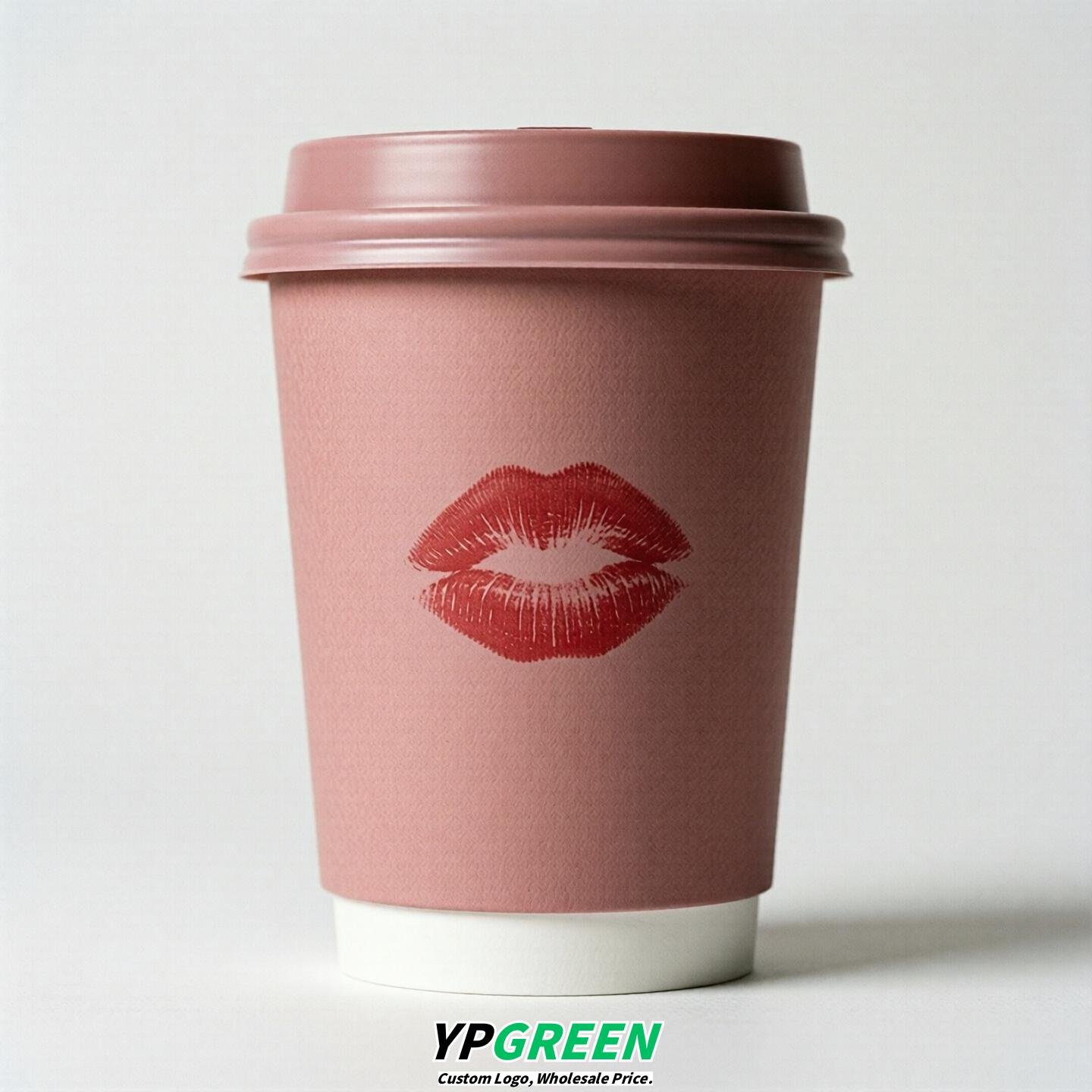 Dusty Pink Paper Cups with Lips Print 10oz/12oz/16oz/20oz/22oz