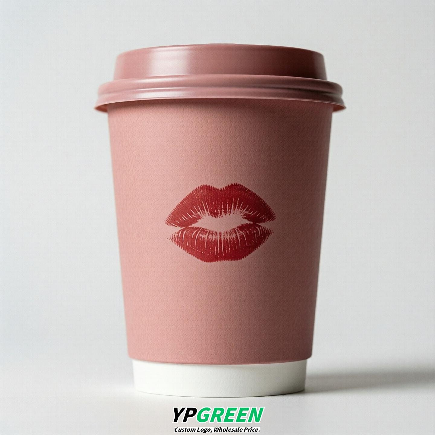 Dusty Pink Paper Cups with Lips Print 10oz/12oz/16oz/20oz/22oz