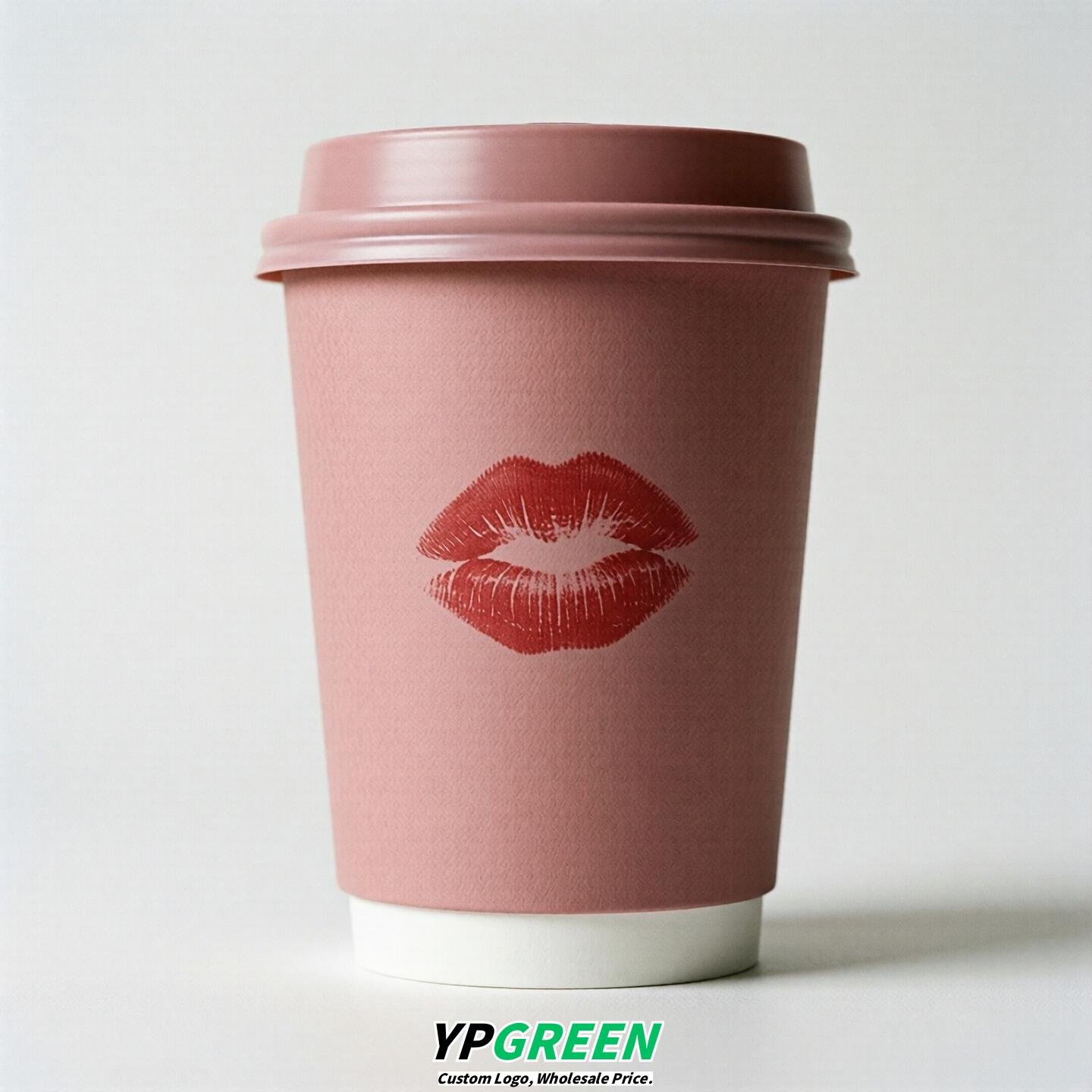 Dusty Pink Paper Cups with Lips Print 10oz/12oz/16oz/20oz/22oz