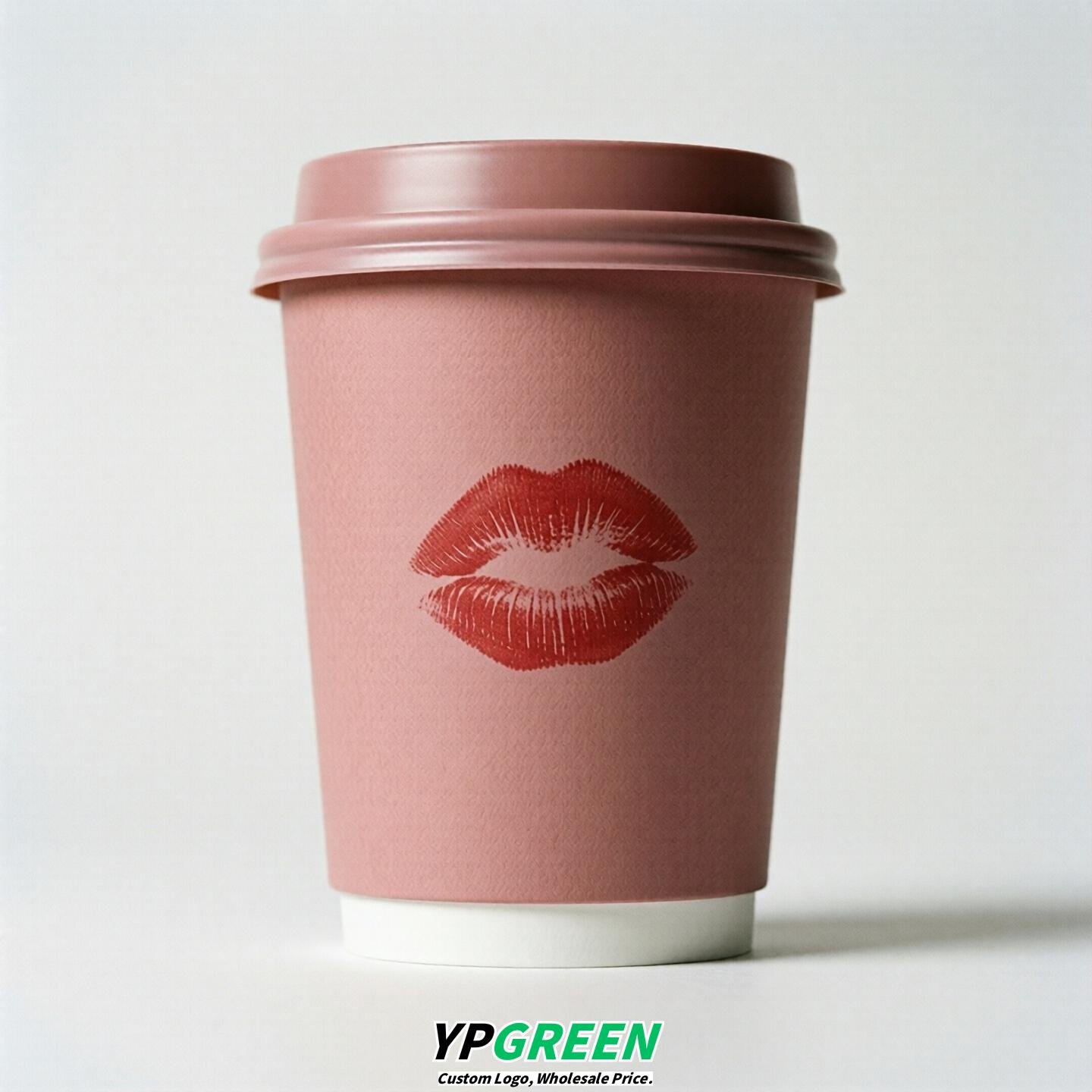 Dusty Pink Paper Cups with Lips Print 10oz/12oz/16oz/20oz/22oz