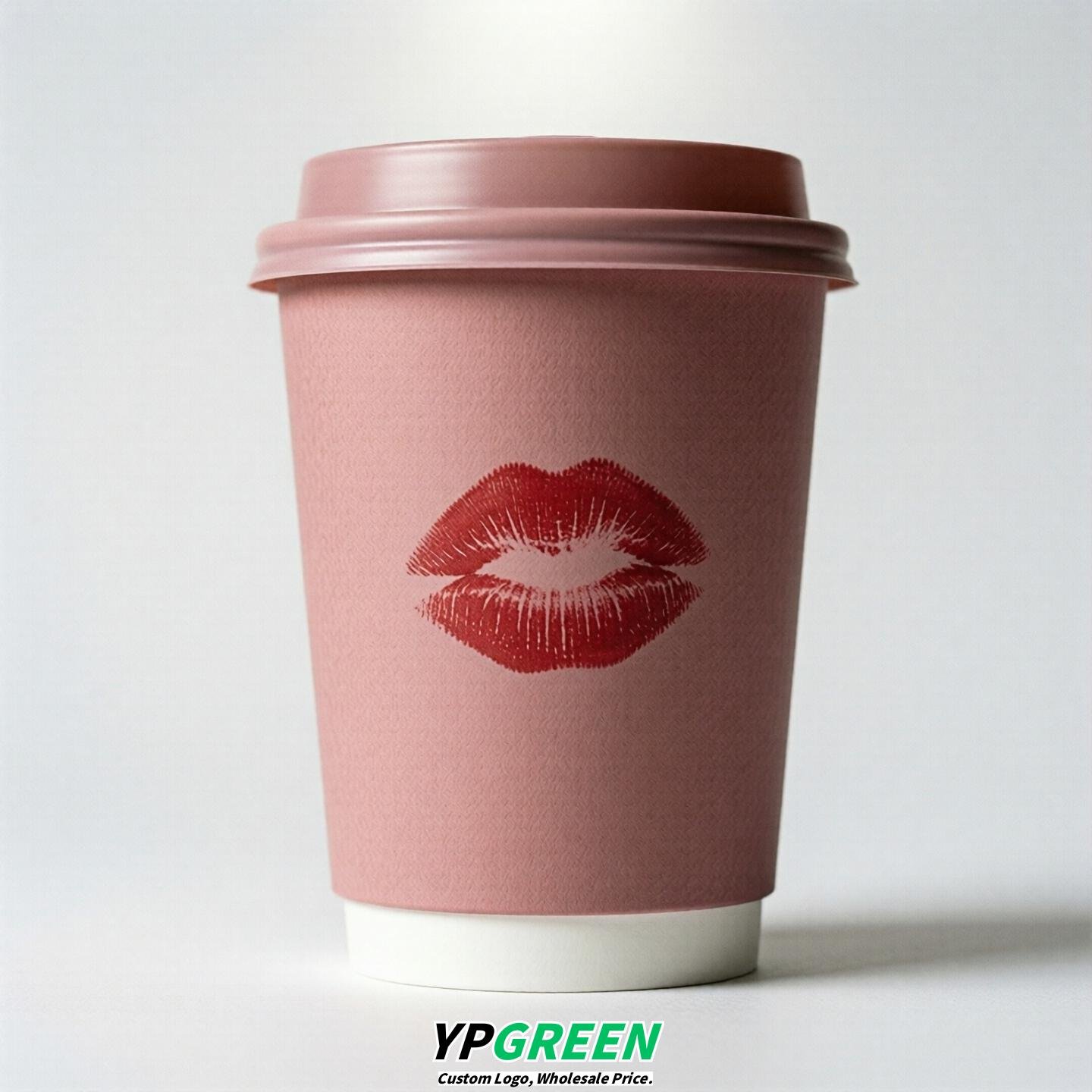 Dusty Pink Paper Cups with Lips Print 10oz/12oz/16oz/20oz/22oz