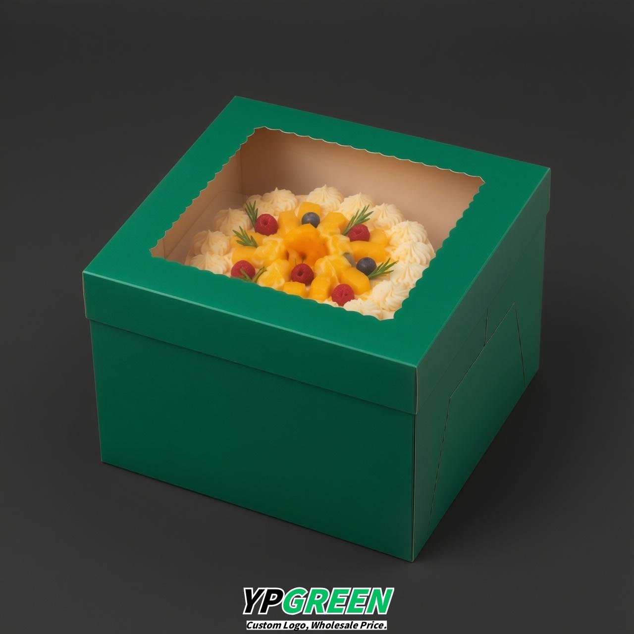 Emerald Green 10 & 12 inches Tall Cake Box with Window - Square Cardboard Cake Box