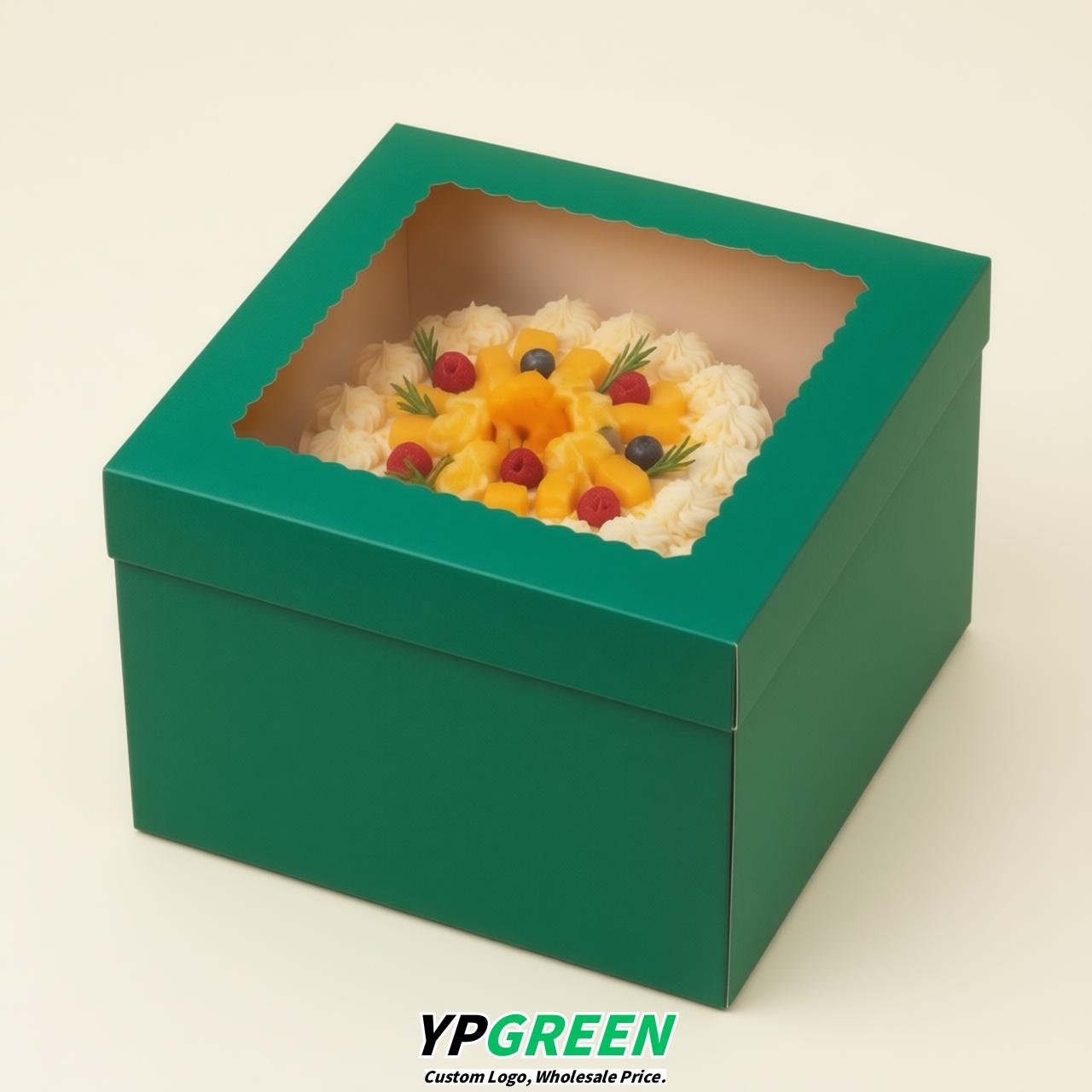 Emerald Green 10 & 12 inches Tall Cake Box with Window - Square Cardboard Cake Box