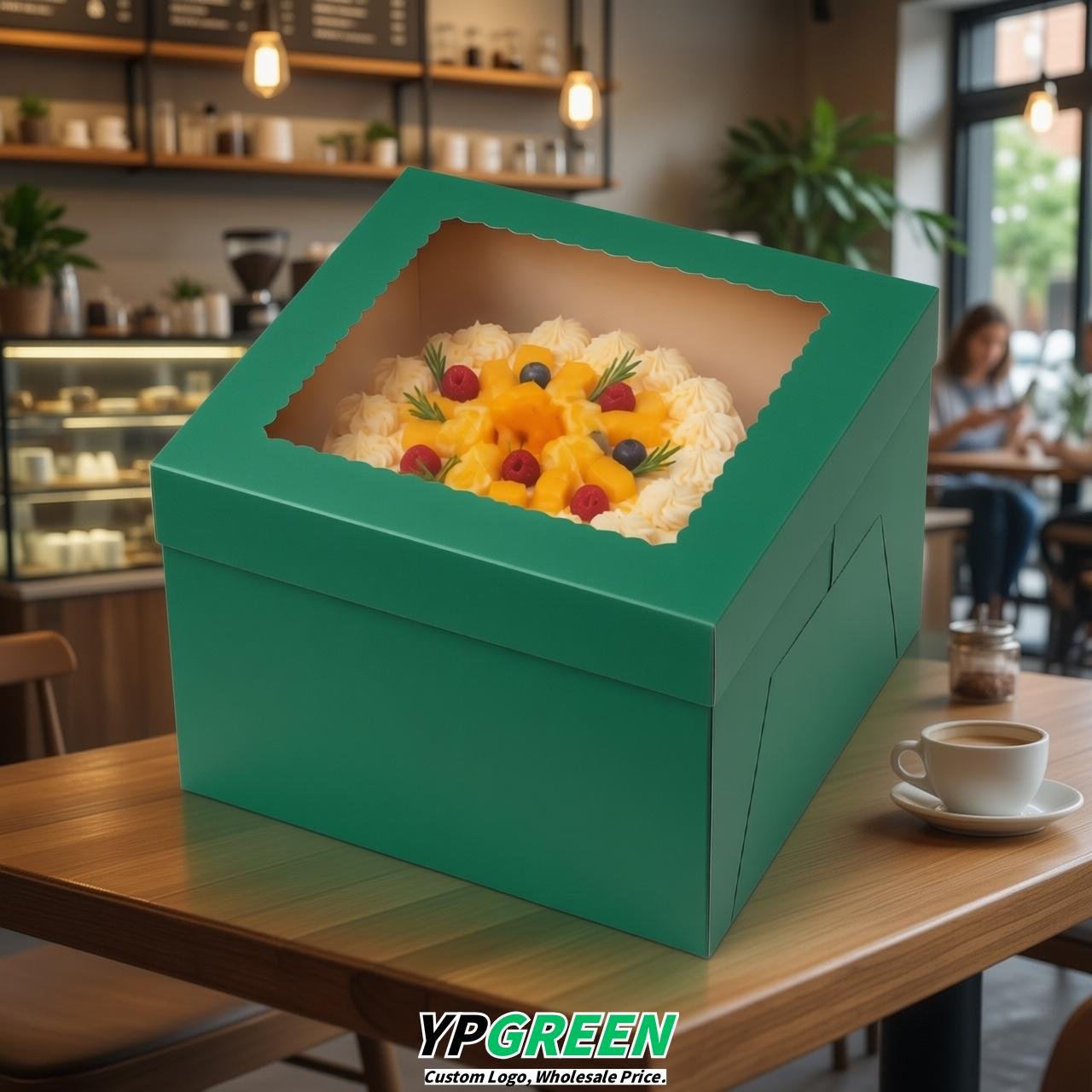 Emerald Green 10 & 12 inches Tall Cake Box with Window - Square Cardboard Cake Box