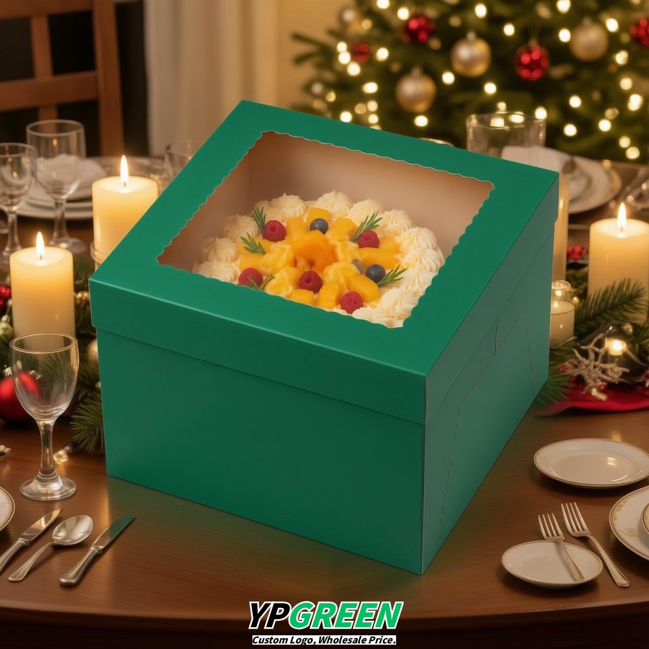 Emerald Green 10 & 12 inches Tall Cake Box with Window - Square Cardboard Cake Box Emerald Green 10 & 12 inches Tall Cake Box with Window - Square Cardboard Cake Box