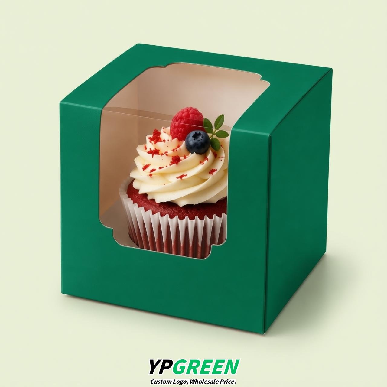Emerald Green Individual 3.5 inches Square Paper Cupcake Box Containers with Windows & Inserts
