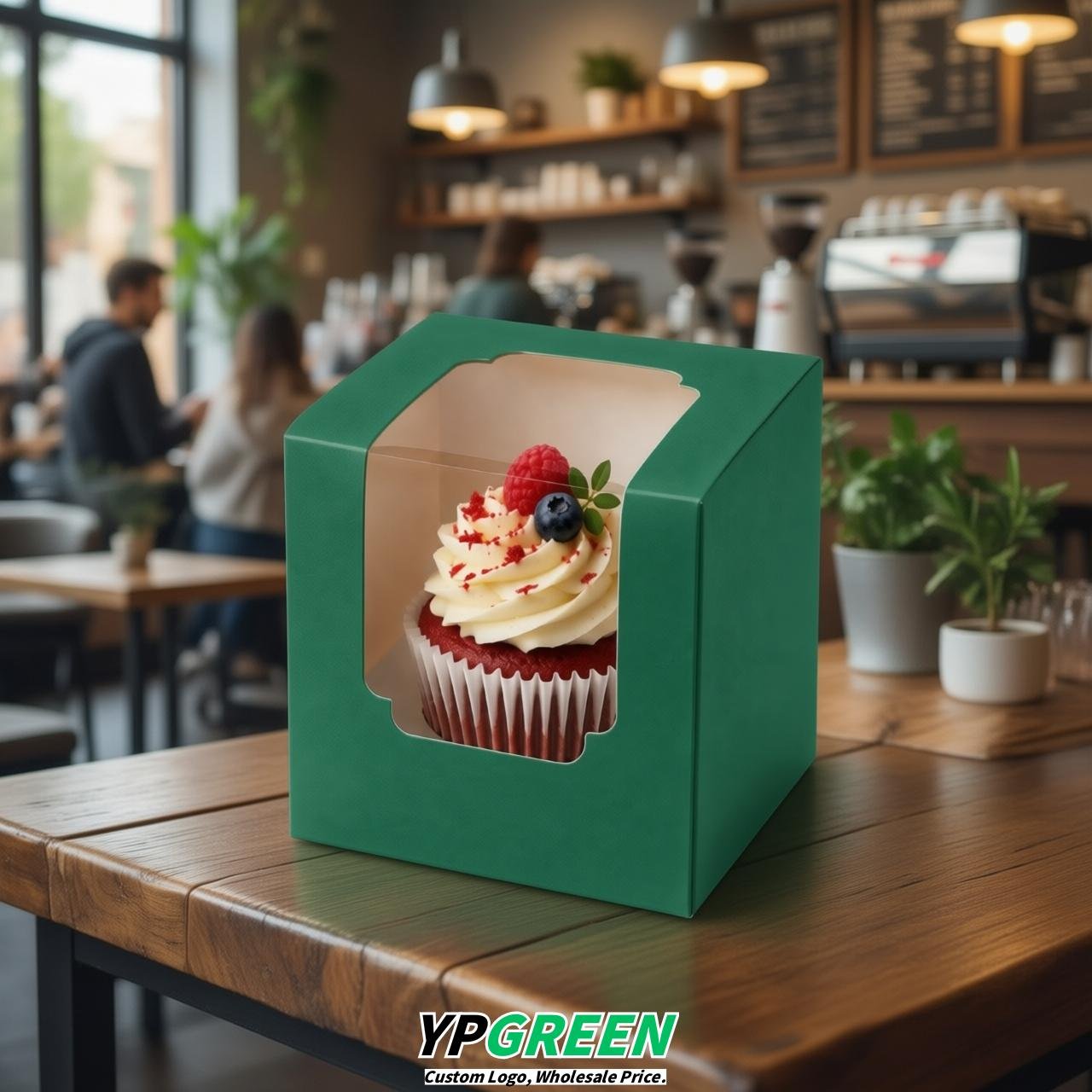 Emerald Green Individual 3.5 inches Square Paper Cupcake Box Containers with Windows & Inserts