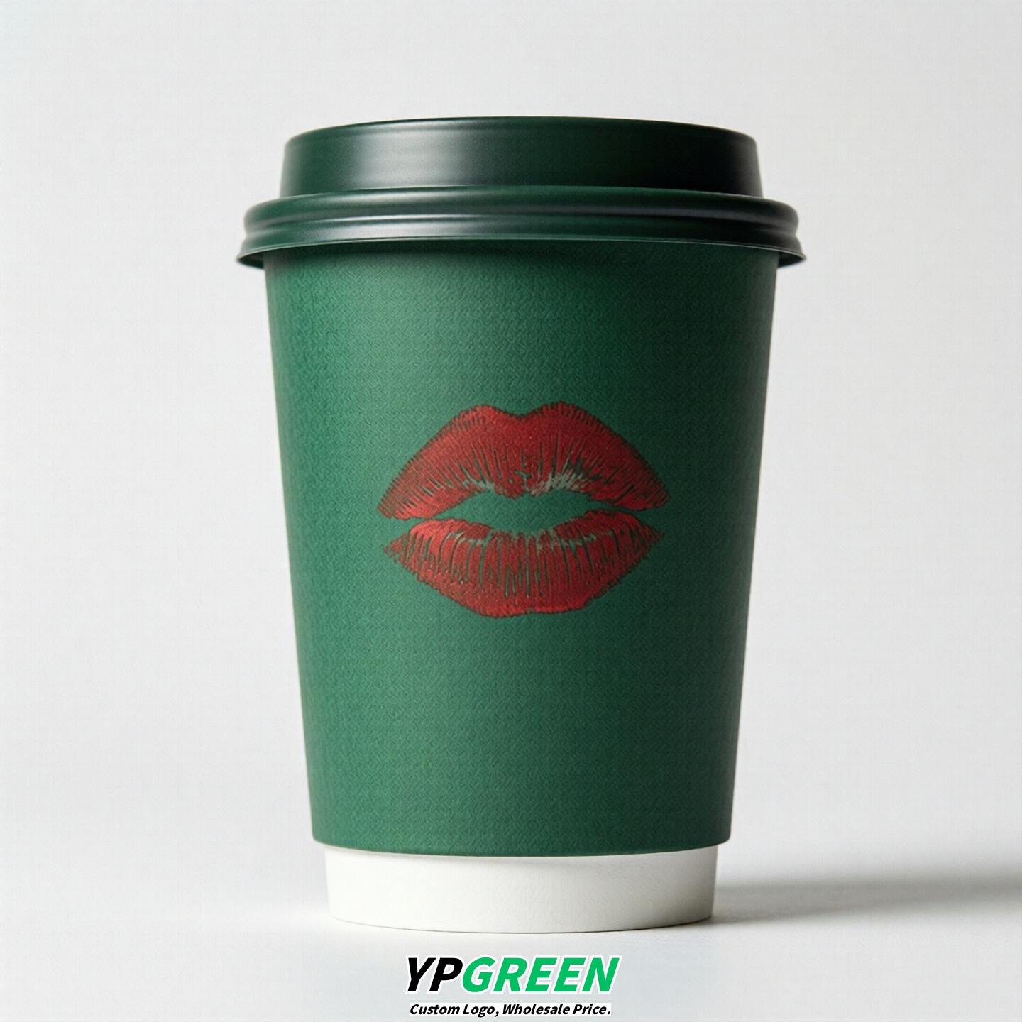 Emerald Green Paper Cups with Lips Print 10oz/12oz/16oz/20oz/22oz