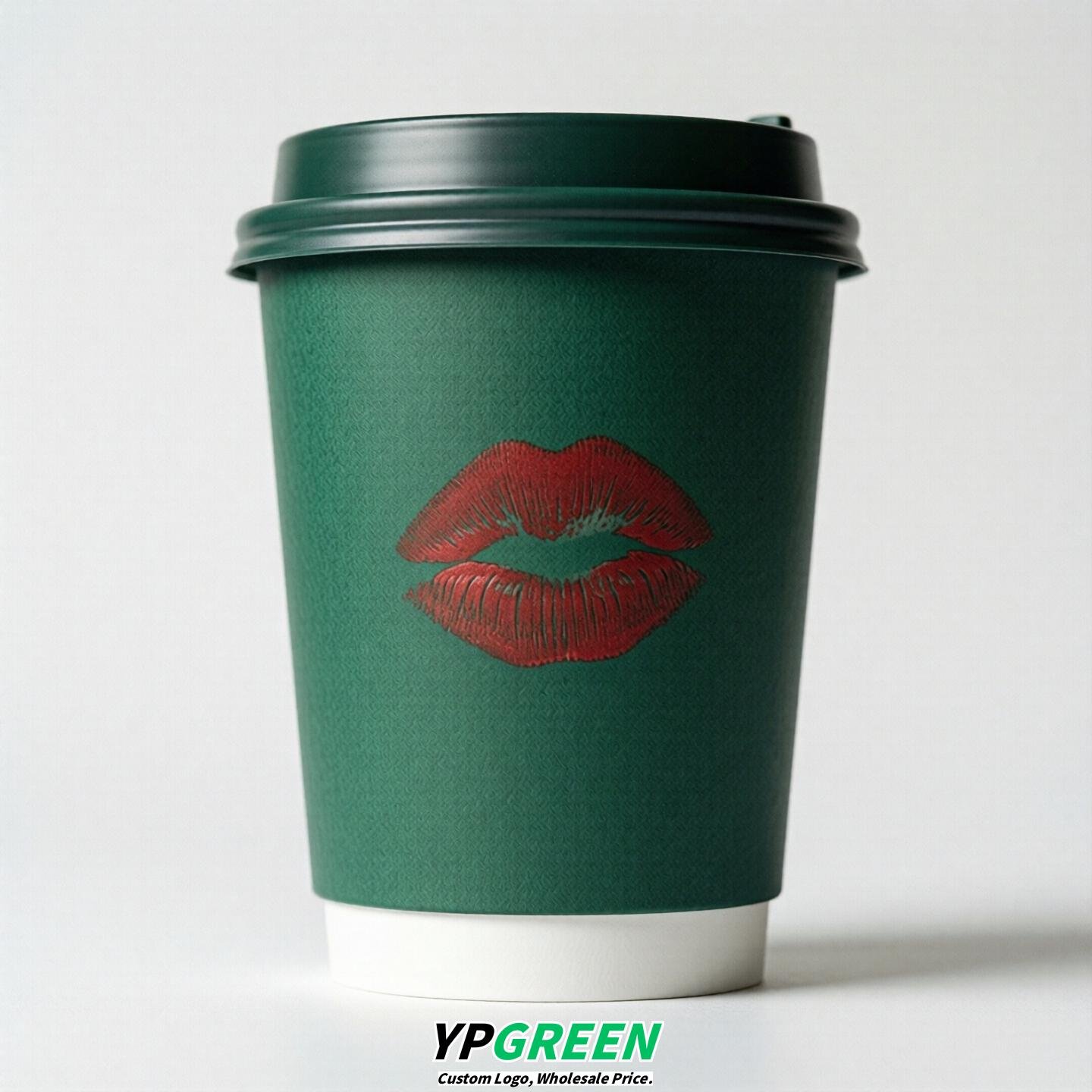 Emerald Green Paper Cups with Lips Print 10oz/12oz/16oz/20oz/22oz