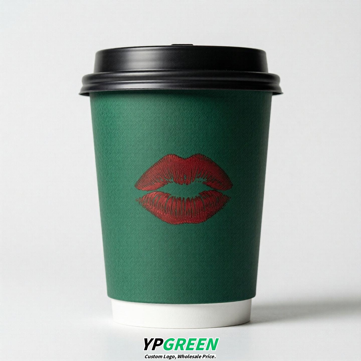 Emerald Green Paper Cups with Lips Print 10oz/12oz/16oz/20oz/22oz