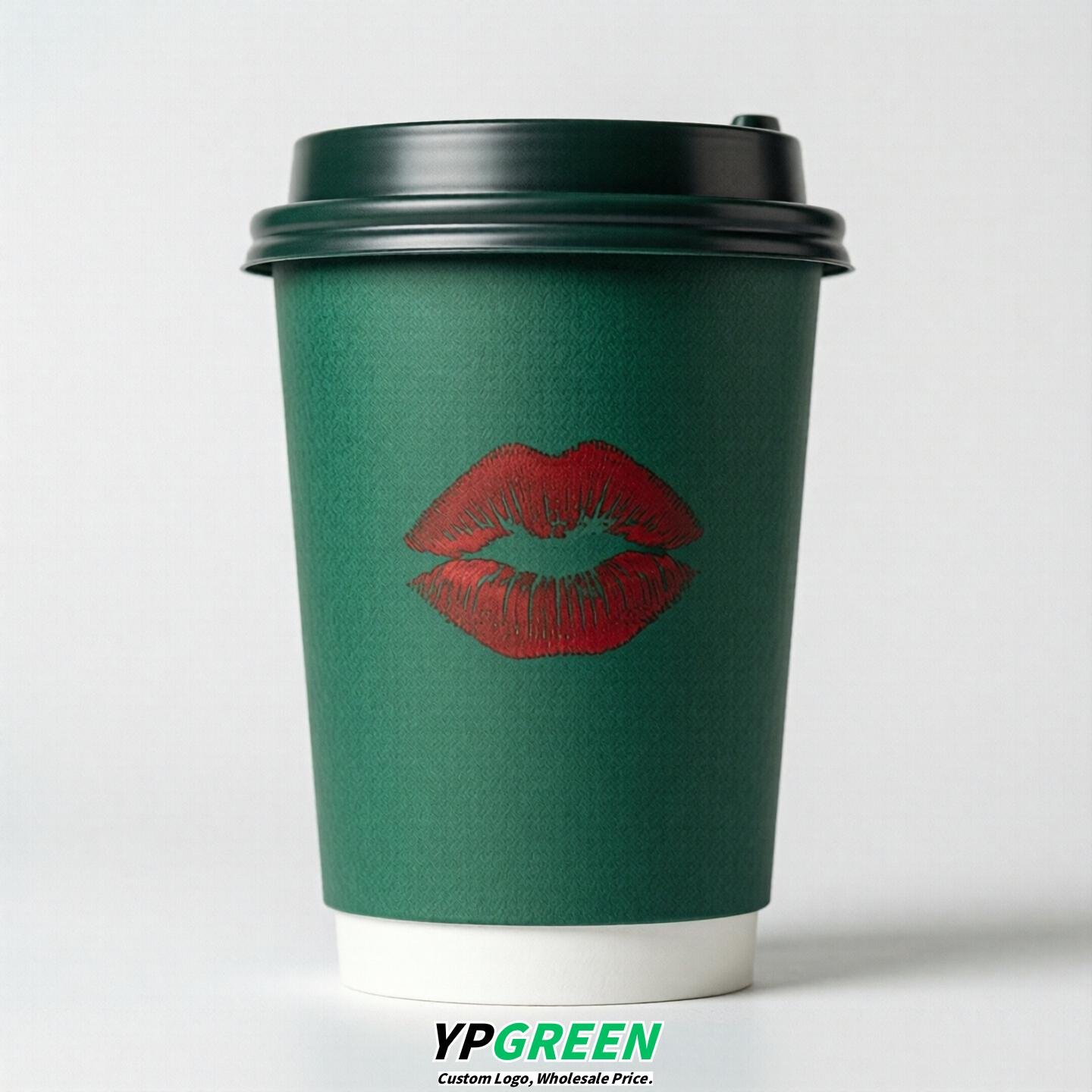 Emerald Green Paper Cups with Lips Print 10oz/12oz/16oz/20oz/22oz