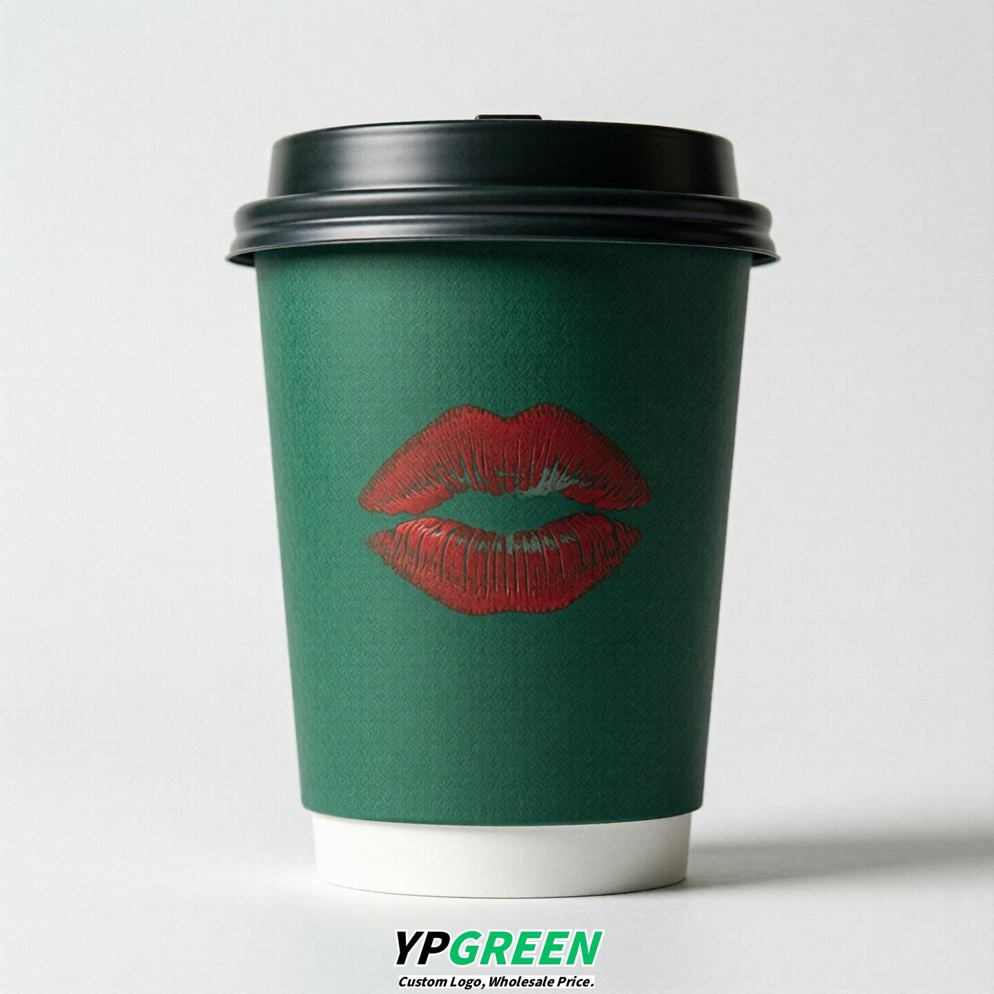 Emerald Green Paper Cups with Lips Print 10oz/12oz/16oz/20oz/22oz