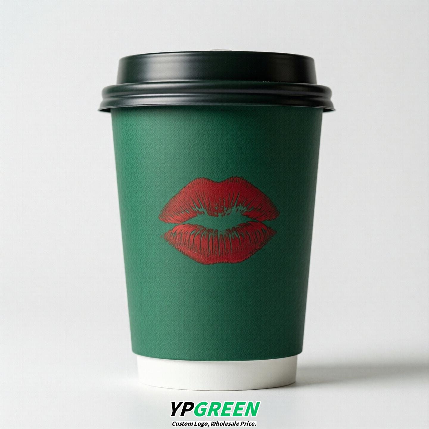 Emerald Green Paper Cups with Lips Print 10oz/12oz/16oz/20oz/22oz