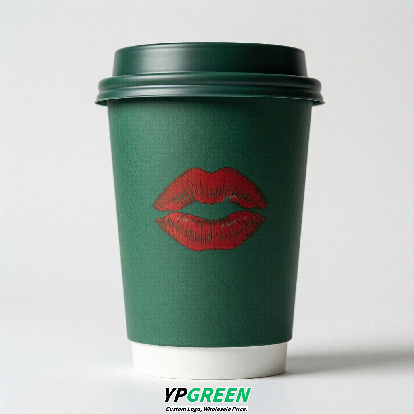 Emerald Green Paper Cups with Lips Print 10oz/12oz/16oz/20oz/22oz