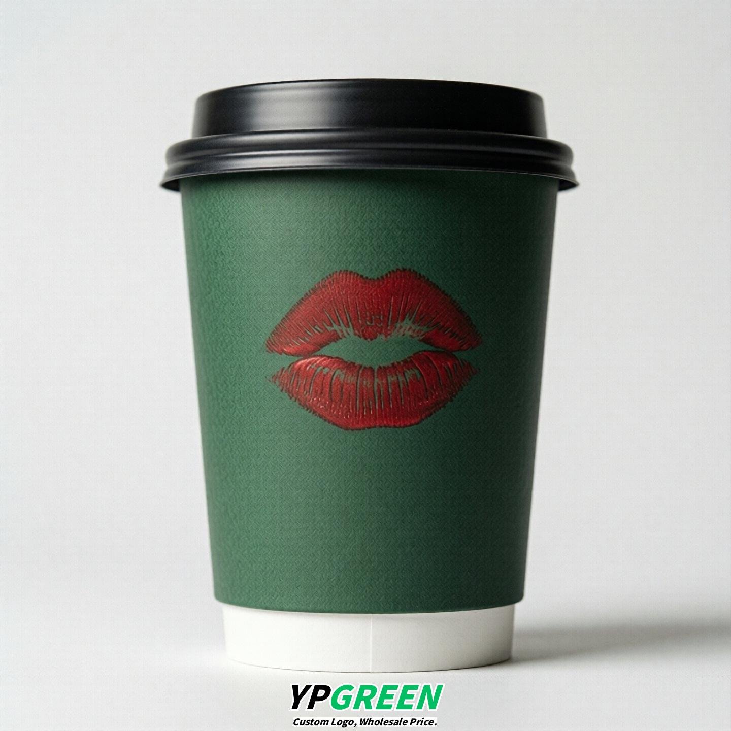 Forest Green Paper Cups with Lips Print 10oz/12oz/16oz/20oz/22oz