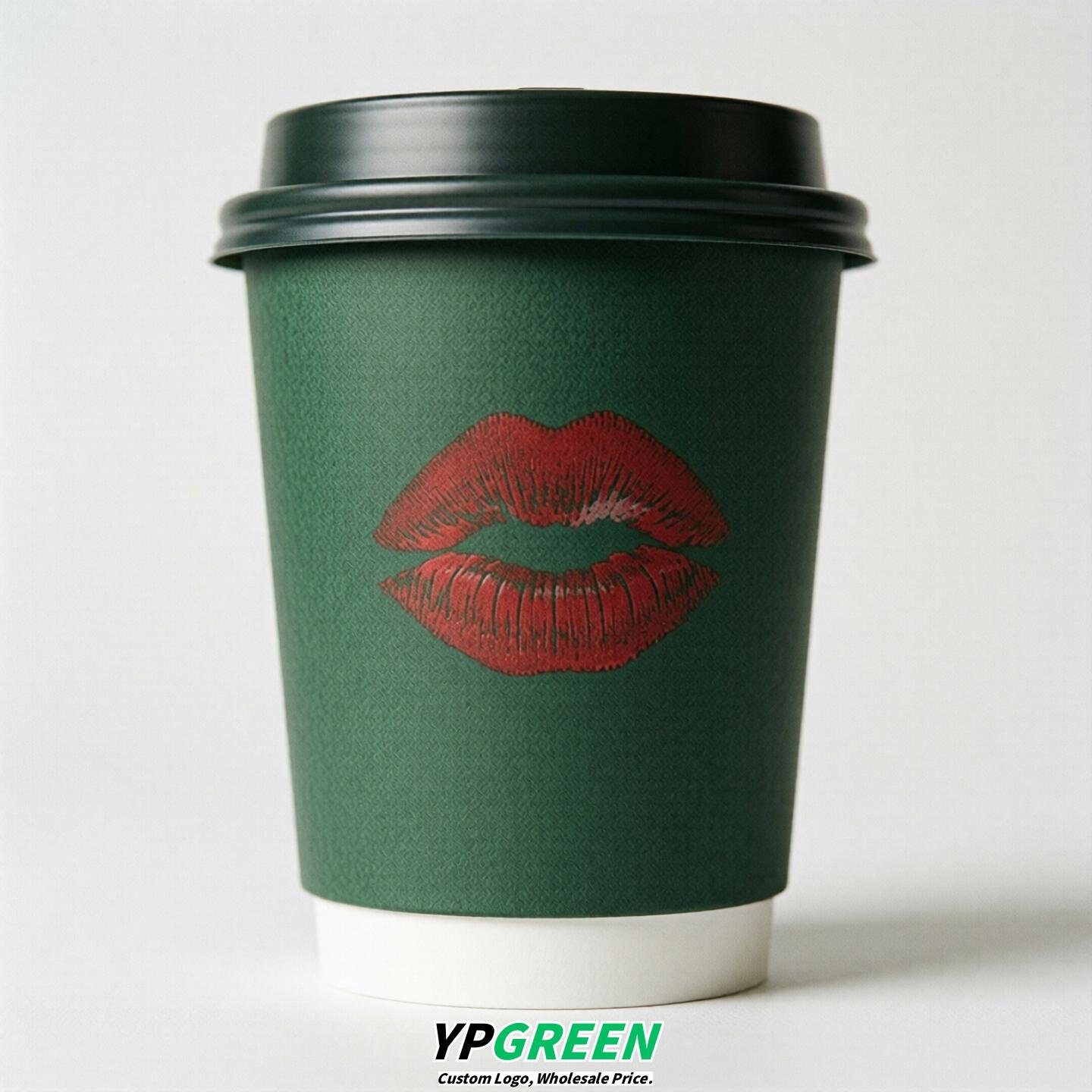 Forest Green Paper Cups with Lips Print 10oz/12oz/16oz/20oz/22oz