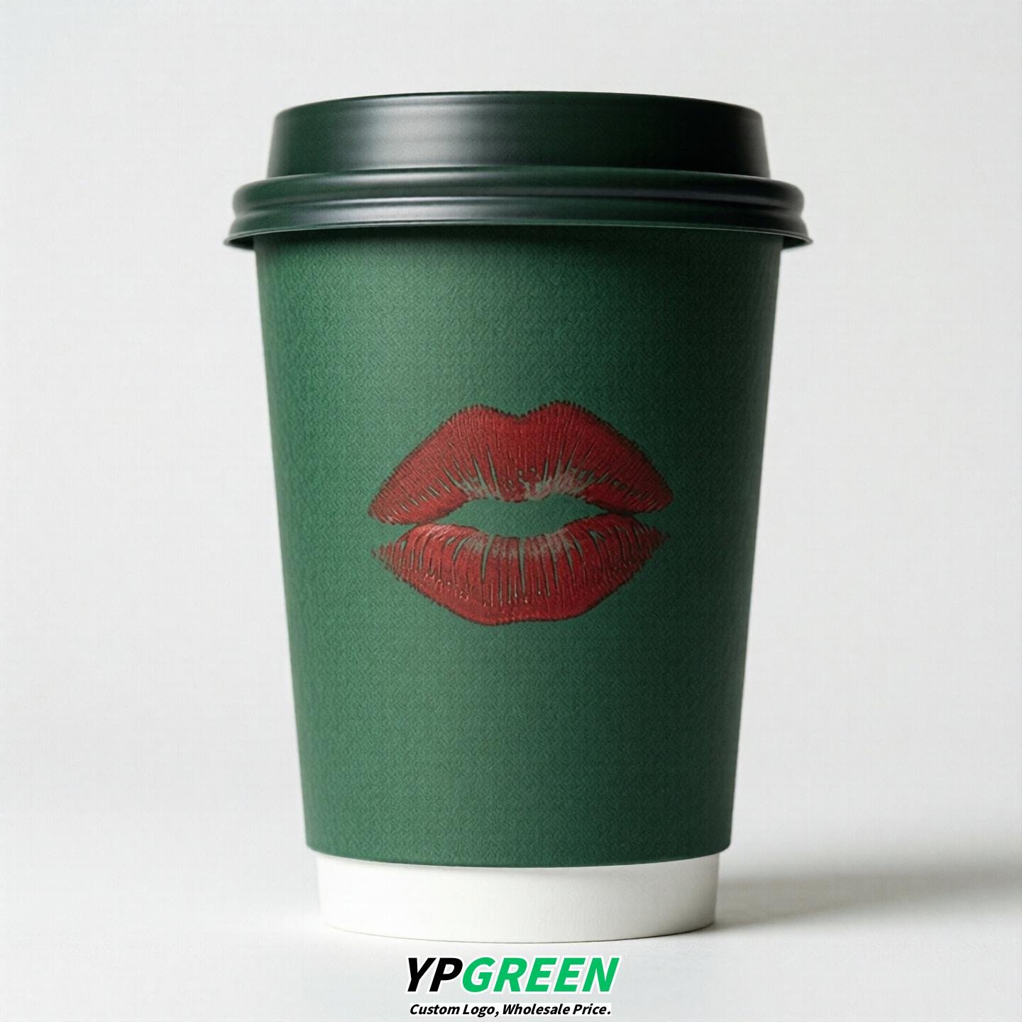 Forest Green Paper Cups with Lips Print 10oz/12oz/16oz/20oz/22oz