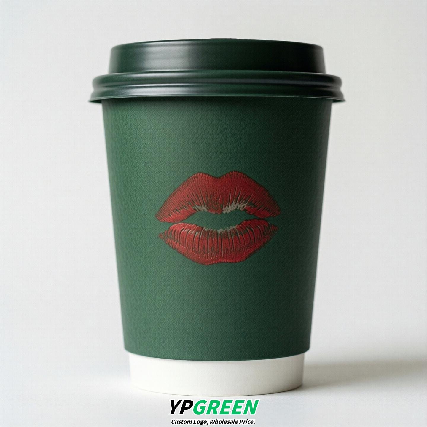 Forest Green Paper Cups with Lips Print 10oz/12oz/16oz/20oz/22oz