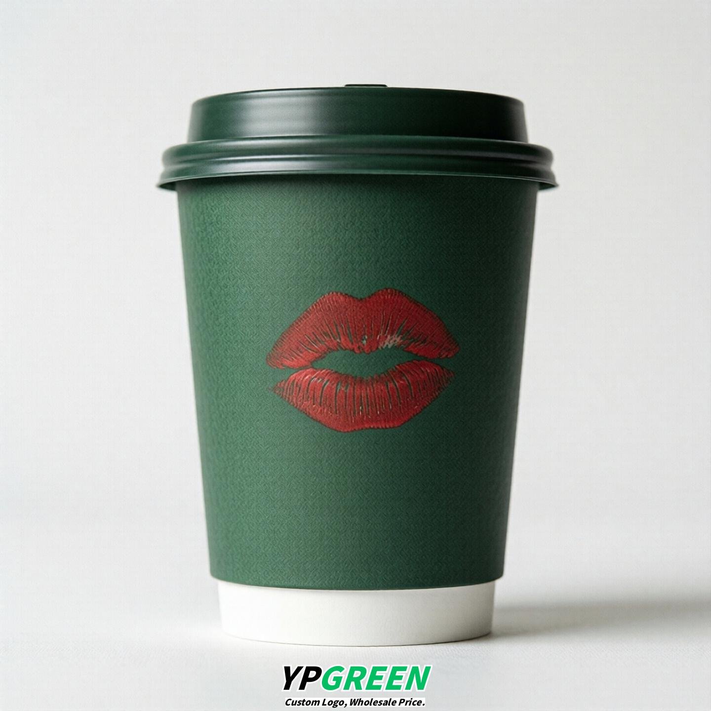 Forest Green Paper Cups with Lips Print 10oz/12oz/16oz/20oz/22oz