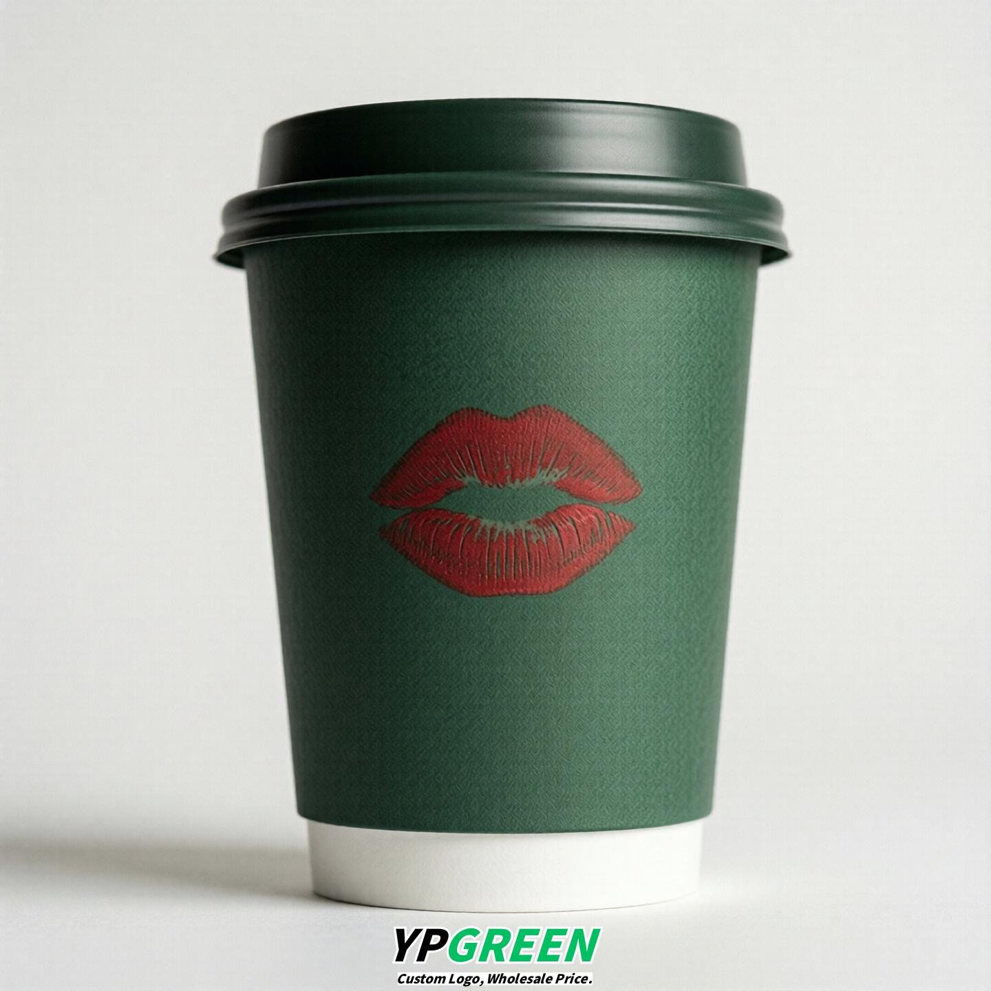 Forest Green Paper Cups with Lips Print 10oz/12oz/16oz/20oz/22oz