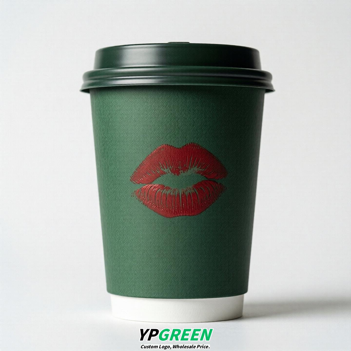 Forest Green Paper Cups with Lips Print 10oz/12oz/16oz/20oz/22oz