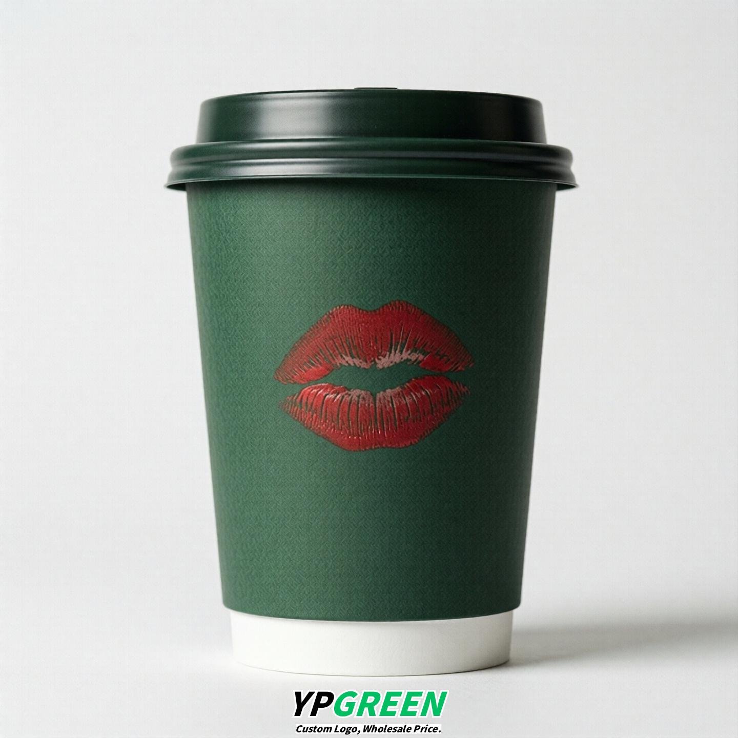 Forest Green Paper Cups with Lips Print 10oz/12oz/16oz/20oz/22oz
