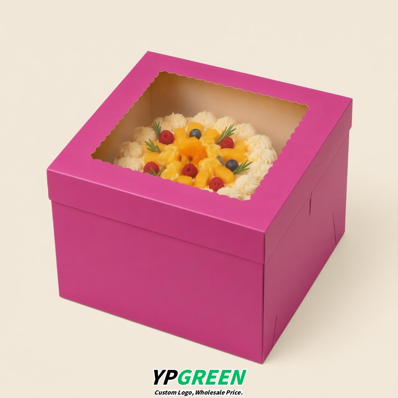 Fuchsia 10 & 12 inches Cake Box with Window - Square Cardboard Cake Box