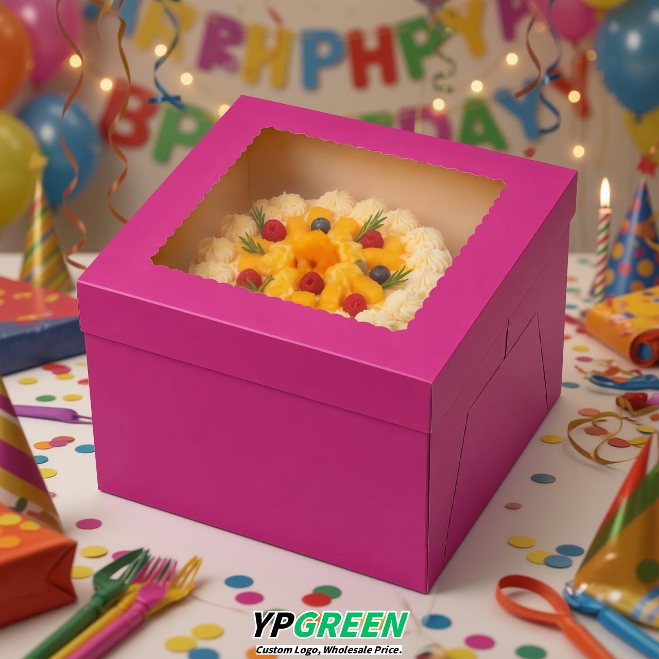 Fuchsia 10 & 12 inches Cake Box with Window - Square Cardboard Cake Box
