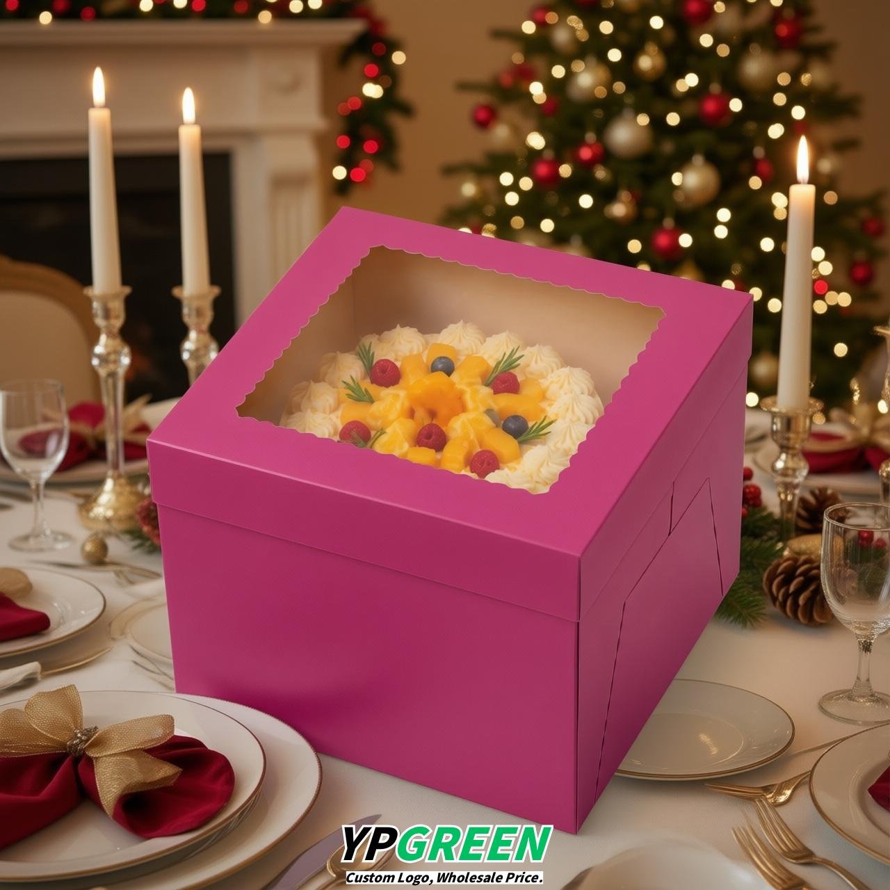 Fuchsia 10 & 12 inches Cake Box with Window - Square Cardboard Cake Box