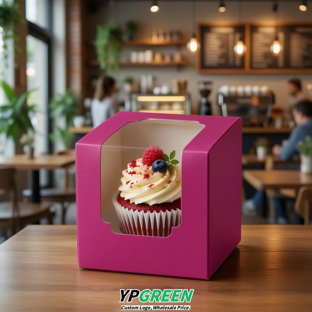 Fuchsia Individual 3.5 inches Square Paper Cupcake Box Containers with Windows & Inserts