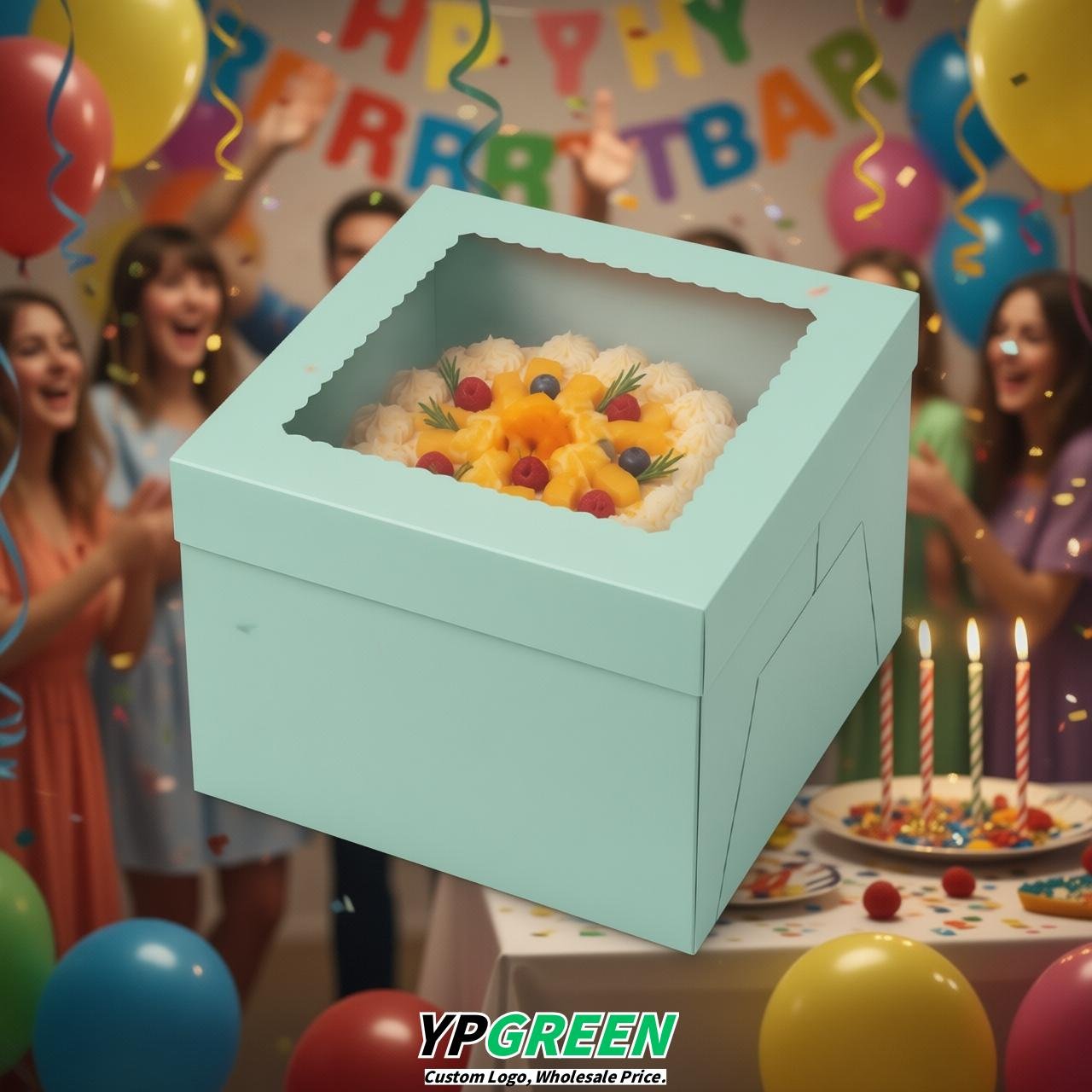 Glaucous 10 & 12 inches Cake Box with Window - Square Cardboard Cake Box