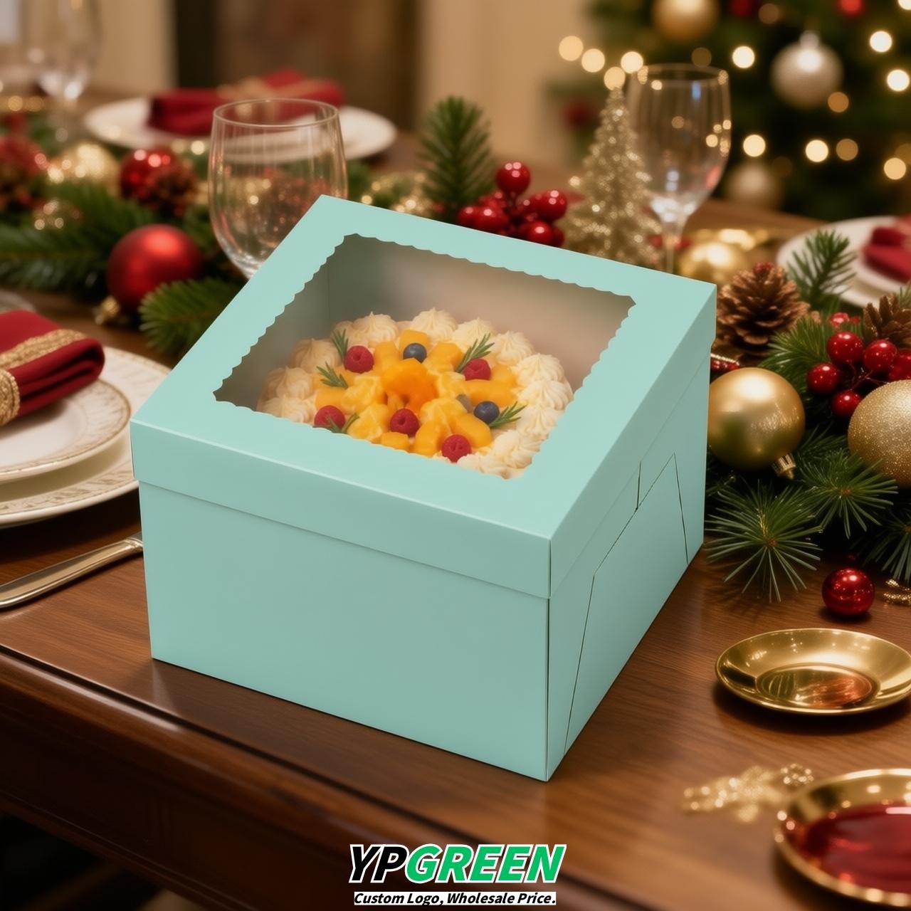 Glaucous 10 & 12 inches Cake Box with Window - Square Cardboard Cake Box