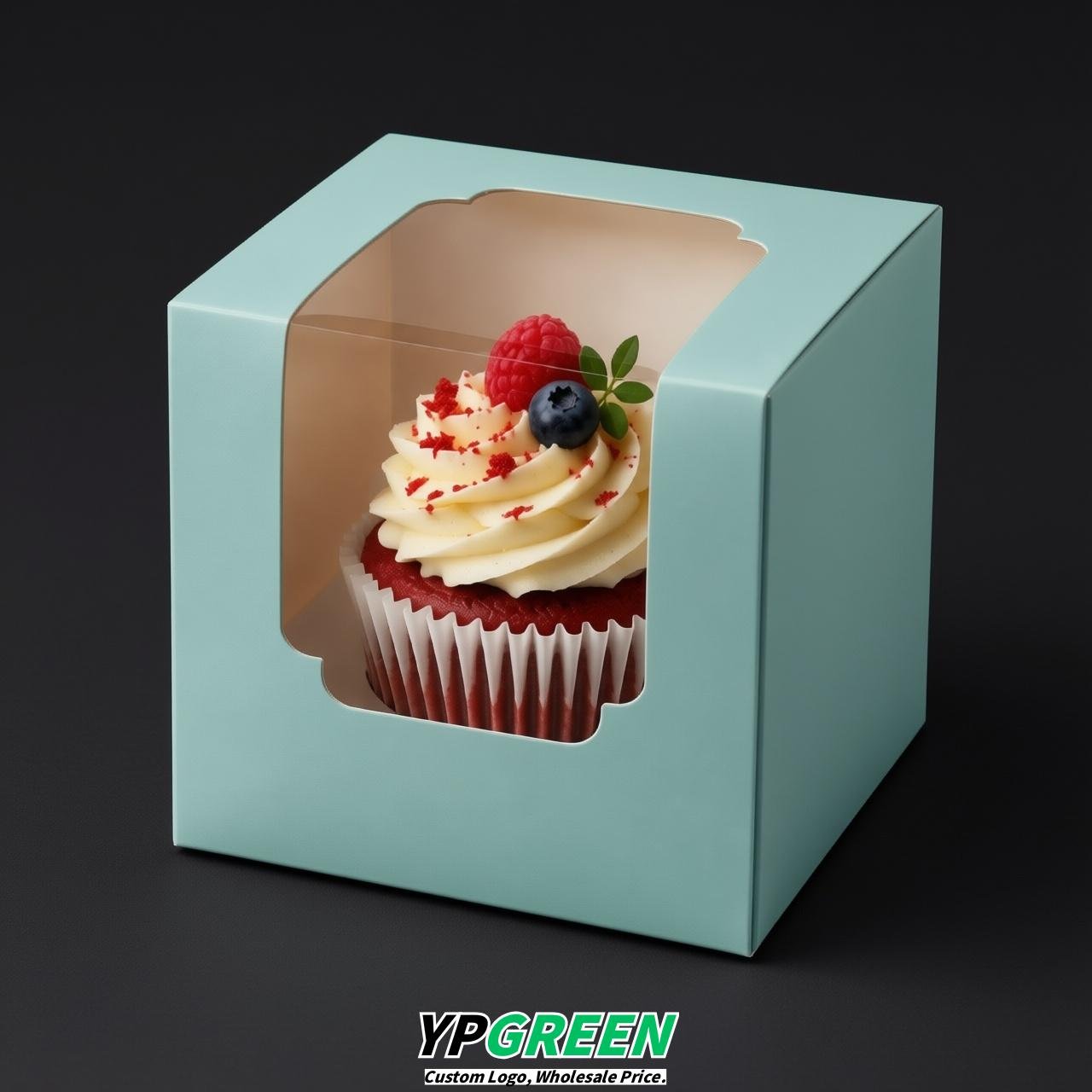 Glaucous Individual 3.5 inches Square Paper Cupcake Box Containers with Windows & Inserts