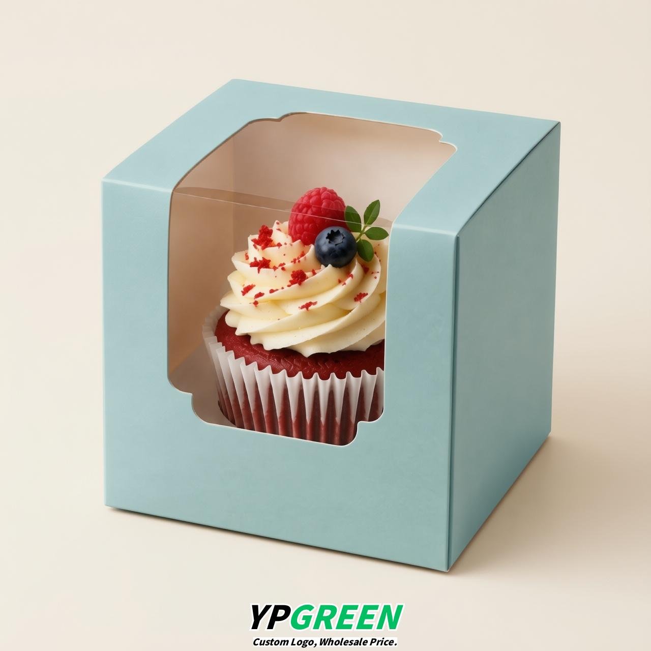 Glaucous Individual 3.5 inches Square Paper Cupcake Box Containers with Windows & Inserts