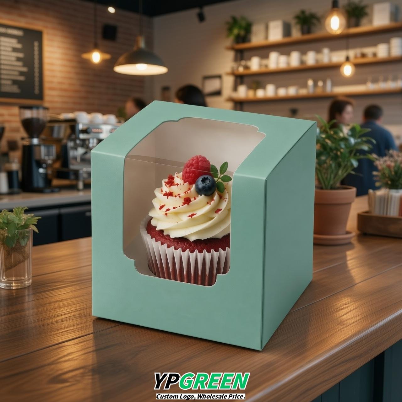 Glaucous Individual 3.5 inches Square Paper Cupcake Box Containers with Windows & Inserts