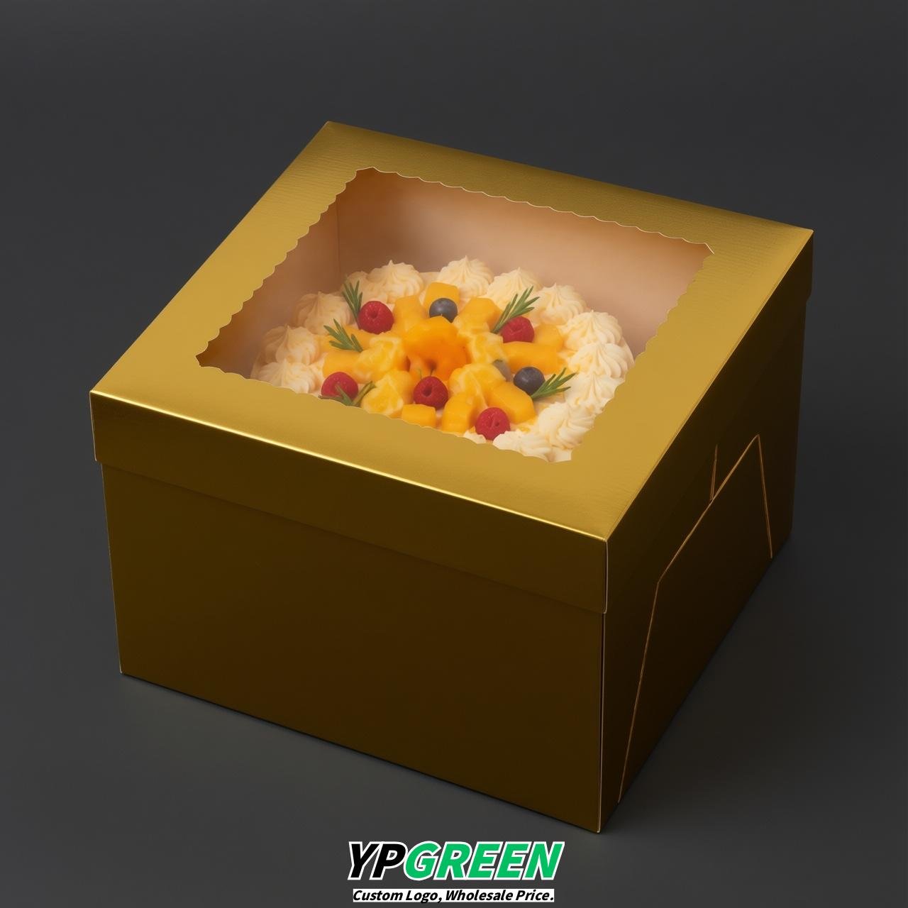Gold 10 & 12 inches Tall Cake Box with Window - Square Cardboard Cake Box