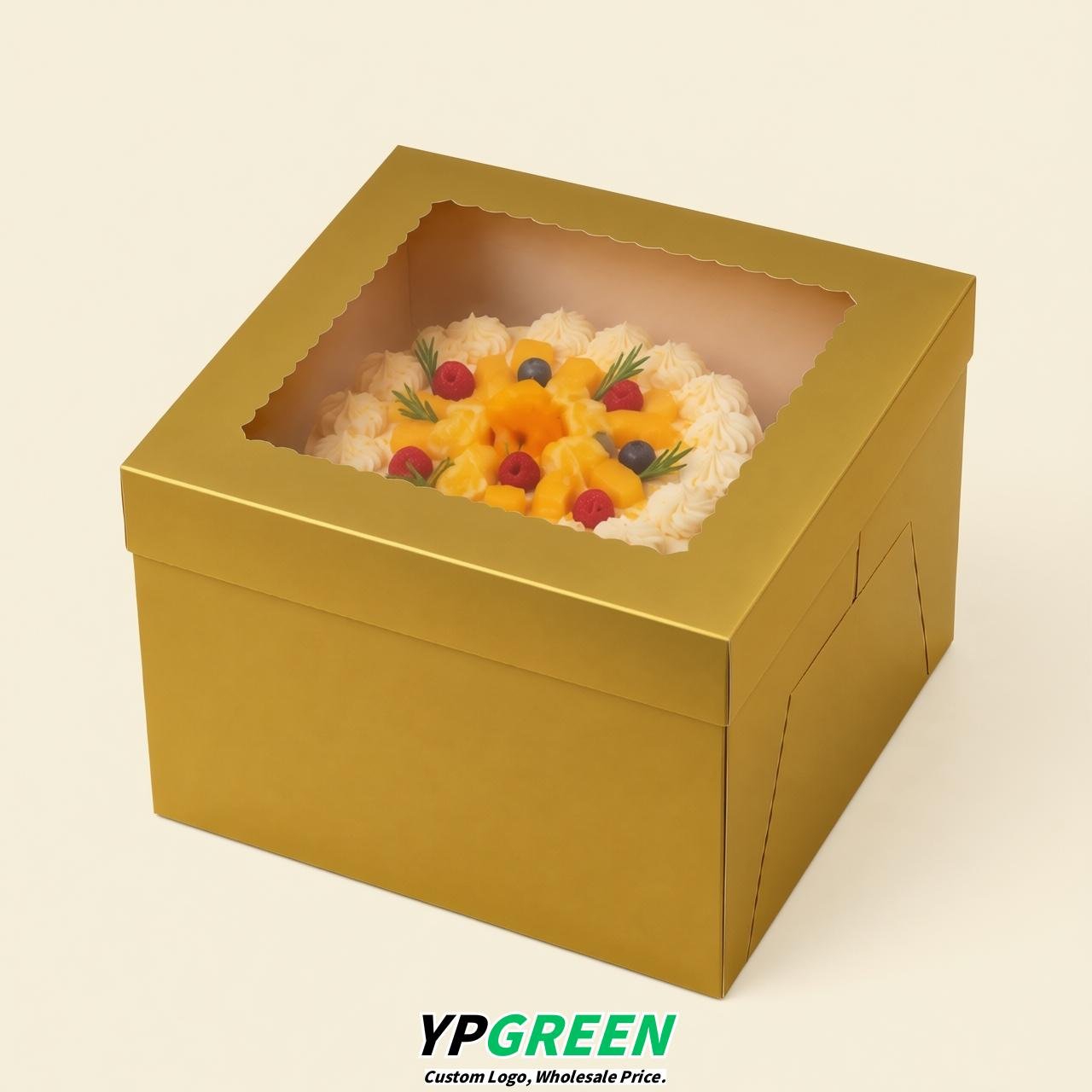 Gold 10 & 12 inches Tall Cake Box with Window - Square Cardboard Cake Box