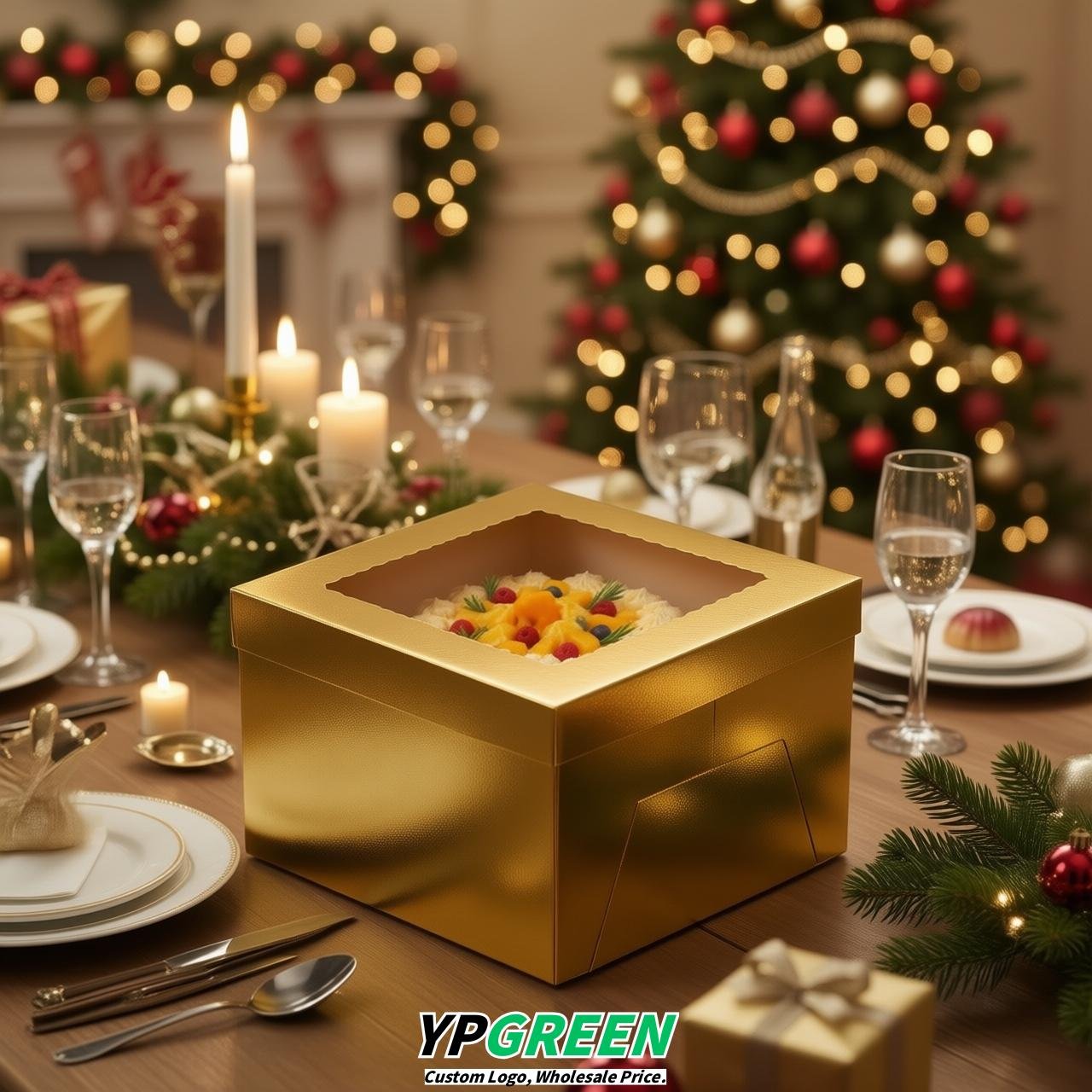 Gold 10 & 12 inches Tall Cake Box with Window - Square Cardboard Cake Box