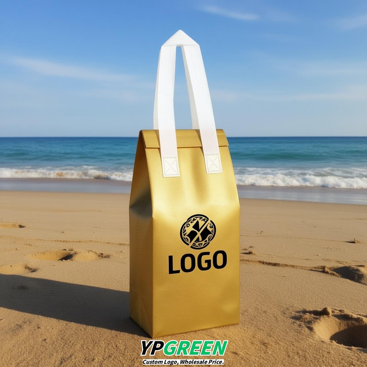 Gold Individual insulated take away bags wholesale 11x4.7x3.9 inches Thermal Beverage Take Out Bags