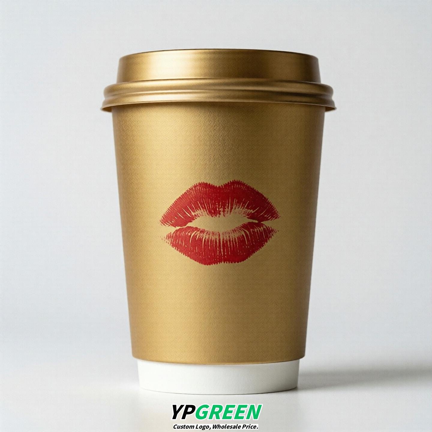 Gold Paper Cups with Lips Print 10oz/12oz/16oz/20oz/22oz