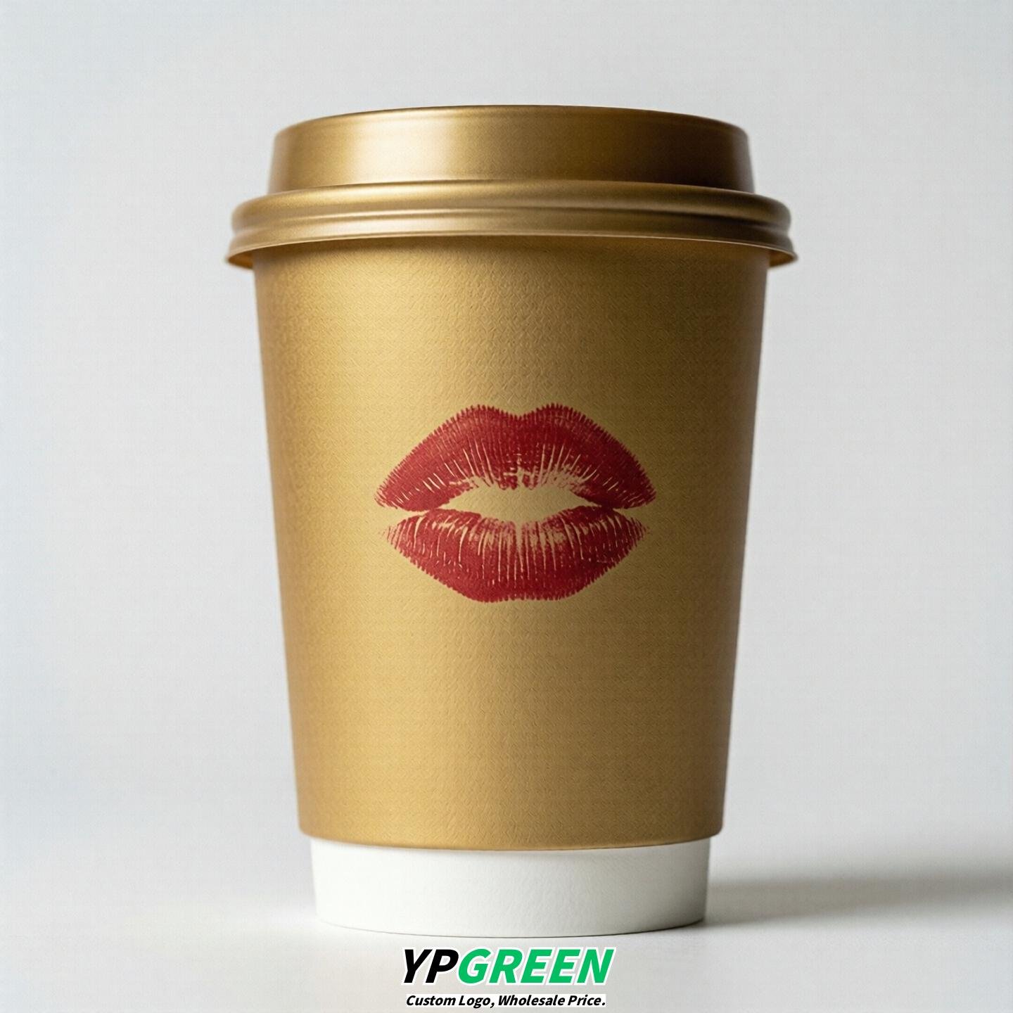 Gold Paper Cups with Lips Print 10oz/12oz/16oz/20oz/22oz