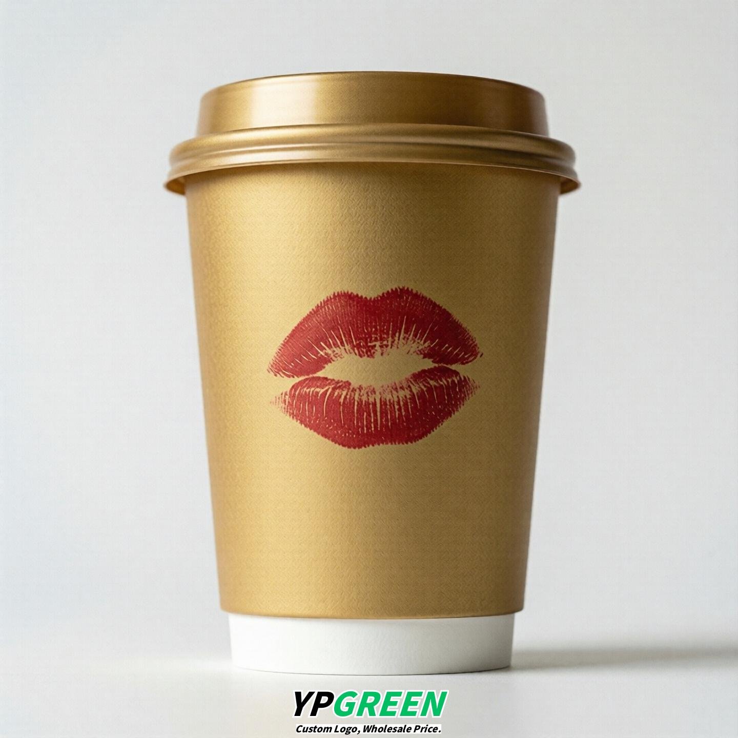 Gold Paper Cups with Lips Print 10oz/12oz/16oz/20oz/22oz