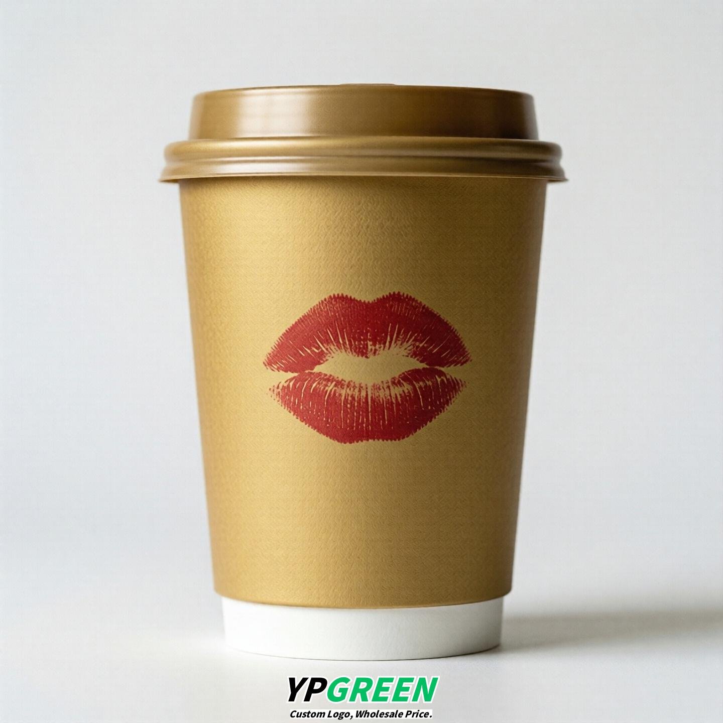 Gold Paper Cups with Lips Print 10oz/12oz/16oz/20oz/22oz