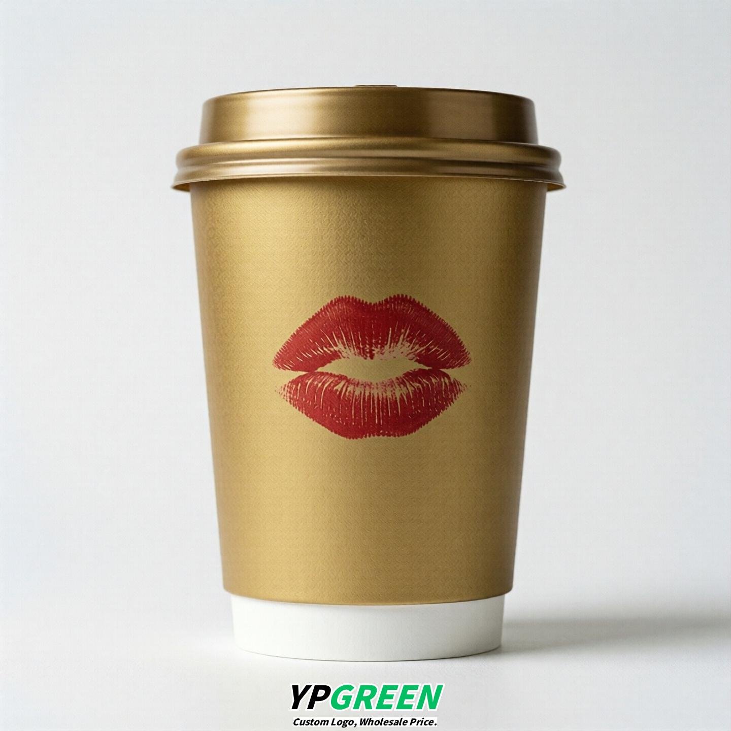 Gold Paper Cups with Lips Print 10oz/12oz/16oz/20oz/22oz