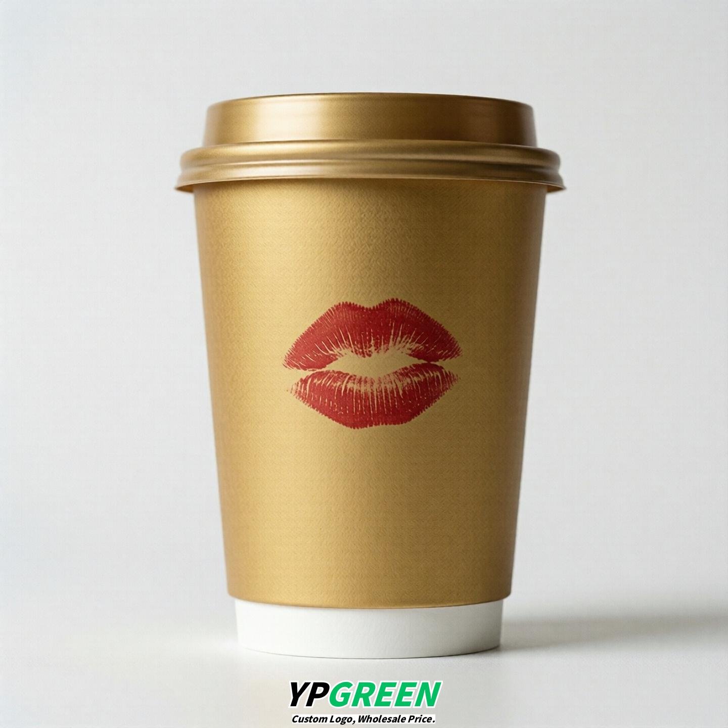 Gold Paper Cups with Lips Print 10oz/12oz/16oz/20oz/22oz