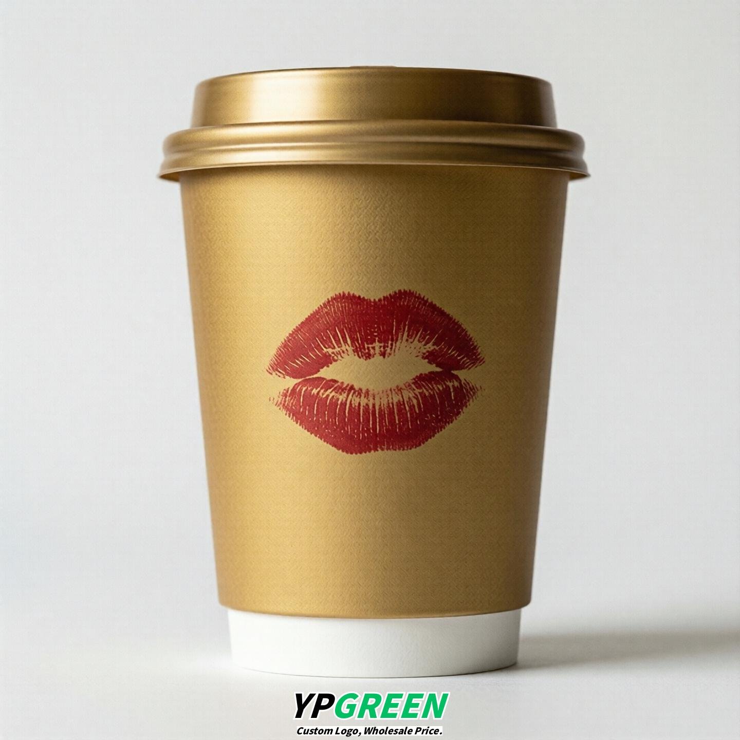 Gold Paper Cups with Lips Print 10oz/12oz/16oz/20oz/22oz