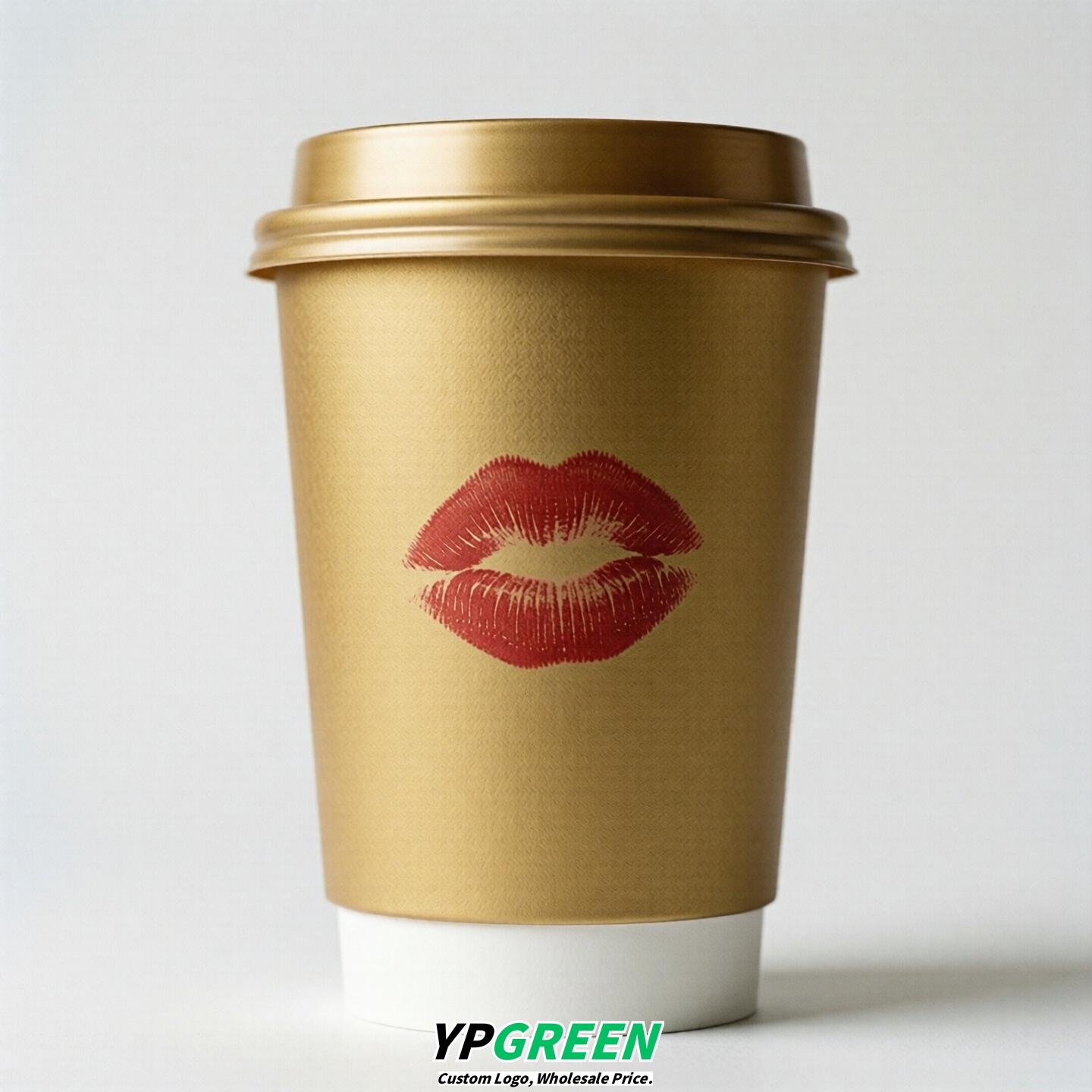 Gold Paper Cups with Lips Print 10oz/12oz/16oz/20oz/22oz