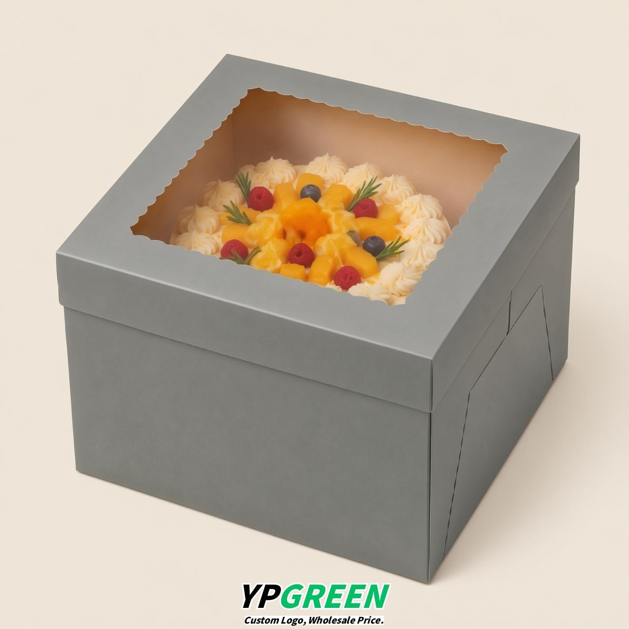 Gray 10 & 12 inches Cake Box with Window - Square Cardboard Cake Box